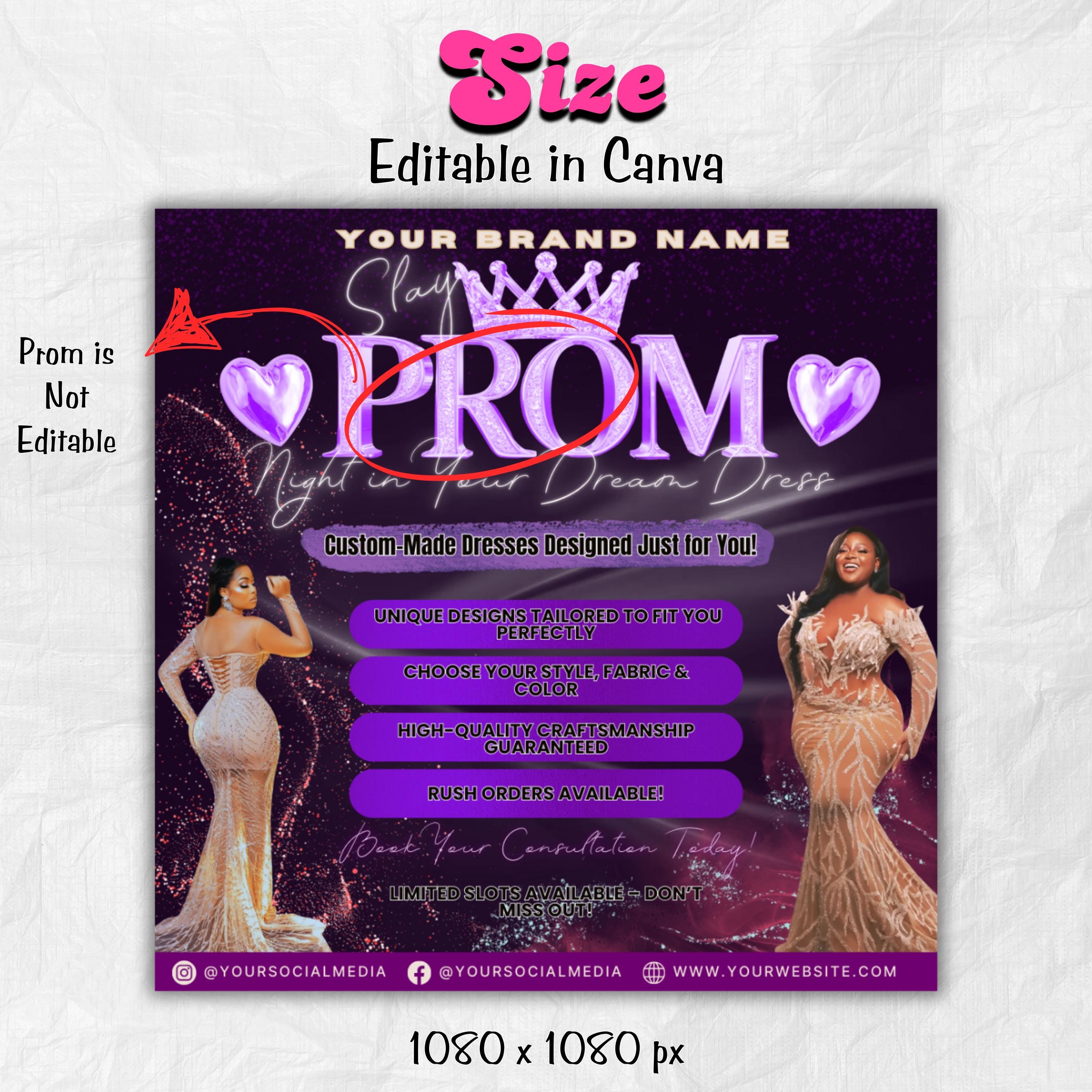 Prom Dress Flyer, Prom Flyer, Prom Flyer Template, Prom Dress flyer Template ,Prom Fashion Flyer,Prom Party Celebration Flyer Canva Template