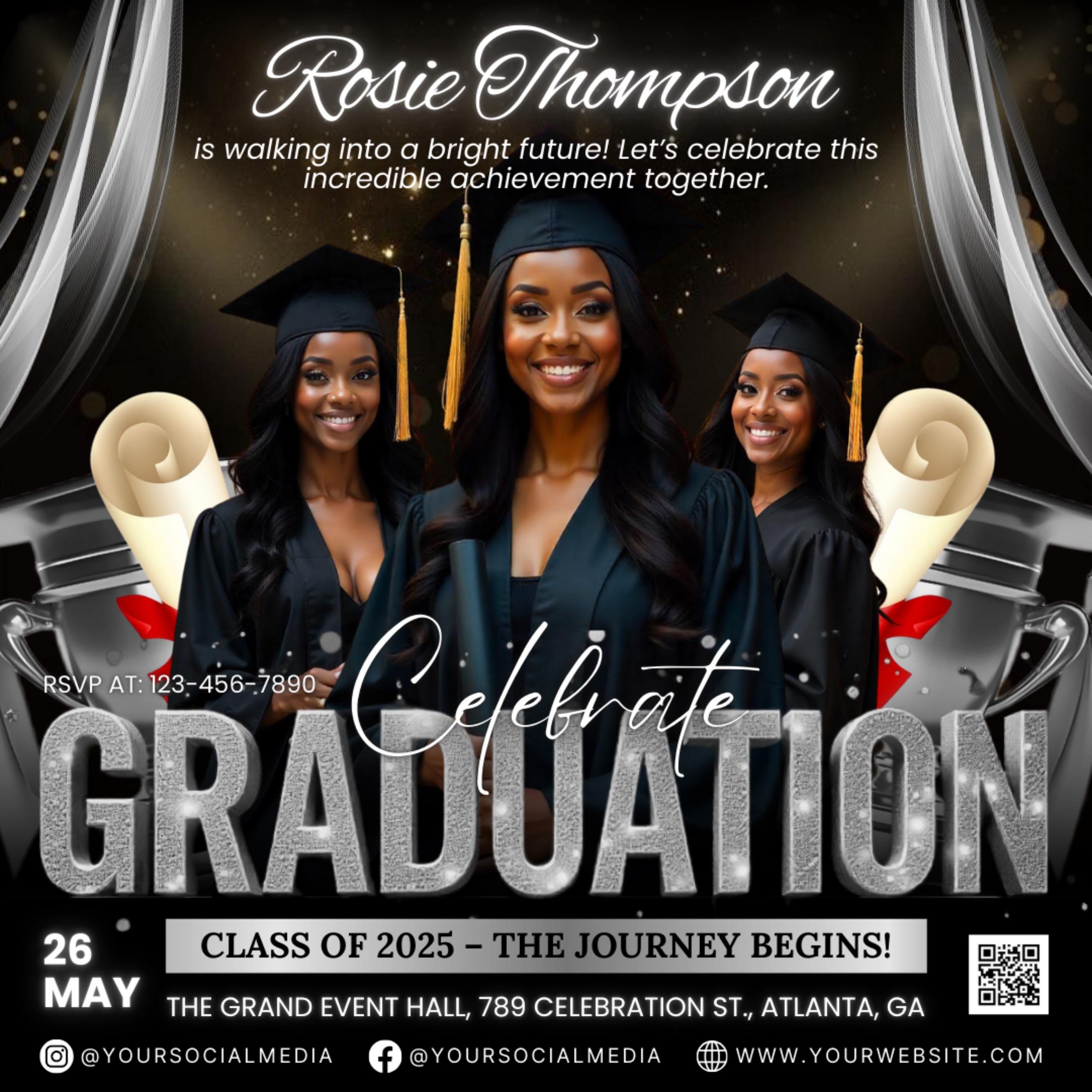 Graduate Flyer, Graduation Party, Graduation Invitation, Grad She Did It Party, Class Of 2025 Flyer, Grad Announcement Flyer, Canva Template