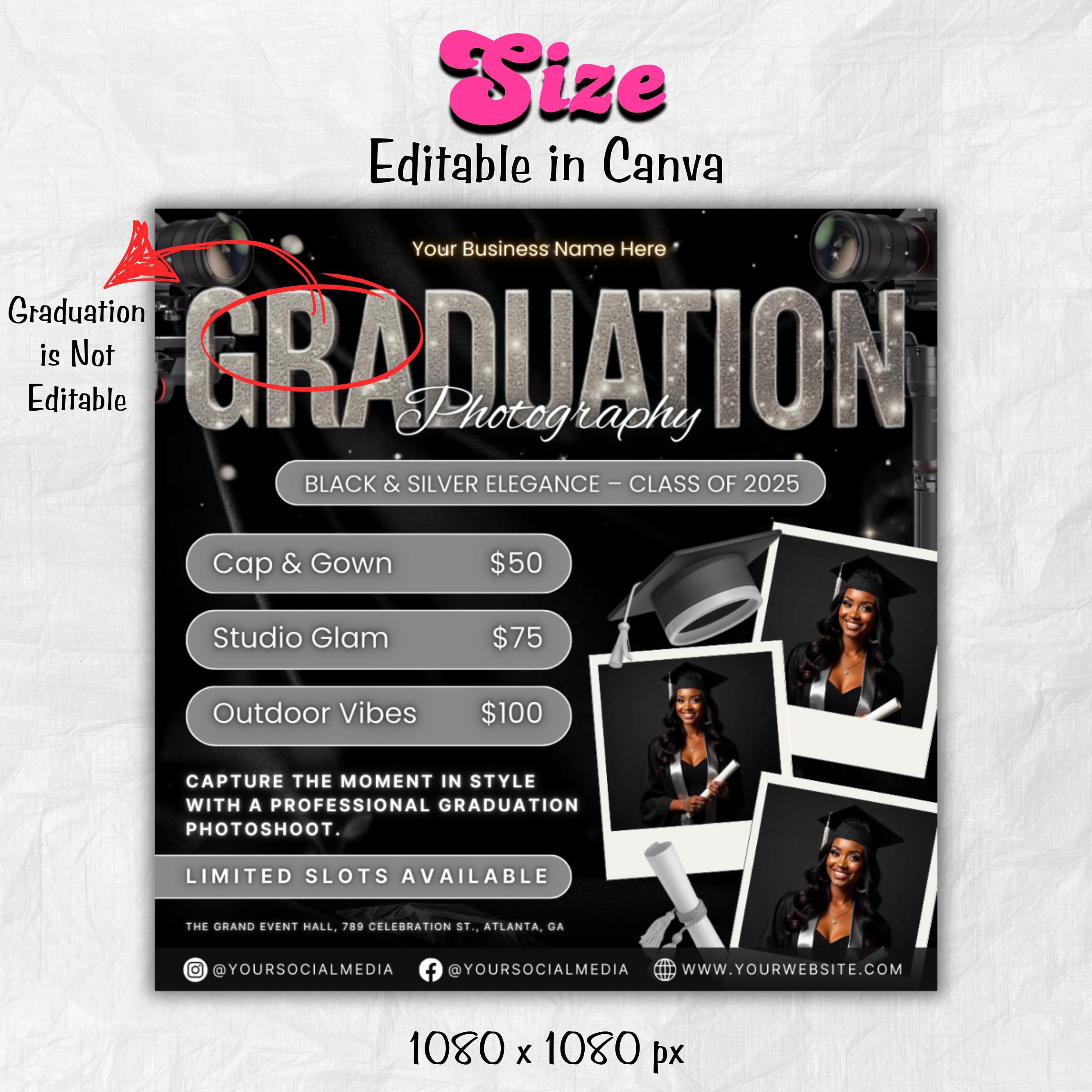 Graduation Photoshoot Flyer, Graduation Photos Flyer, Photographer Flyer, Grad Photo Shoot Flyer, Graduation Season Flyer, Canva Template,
