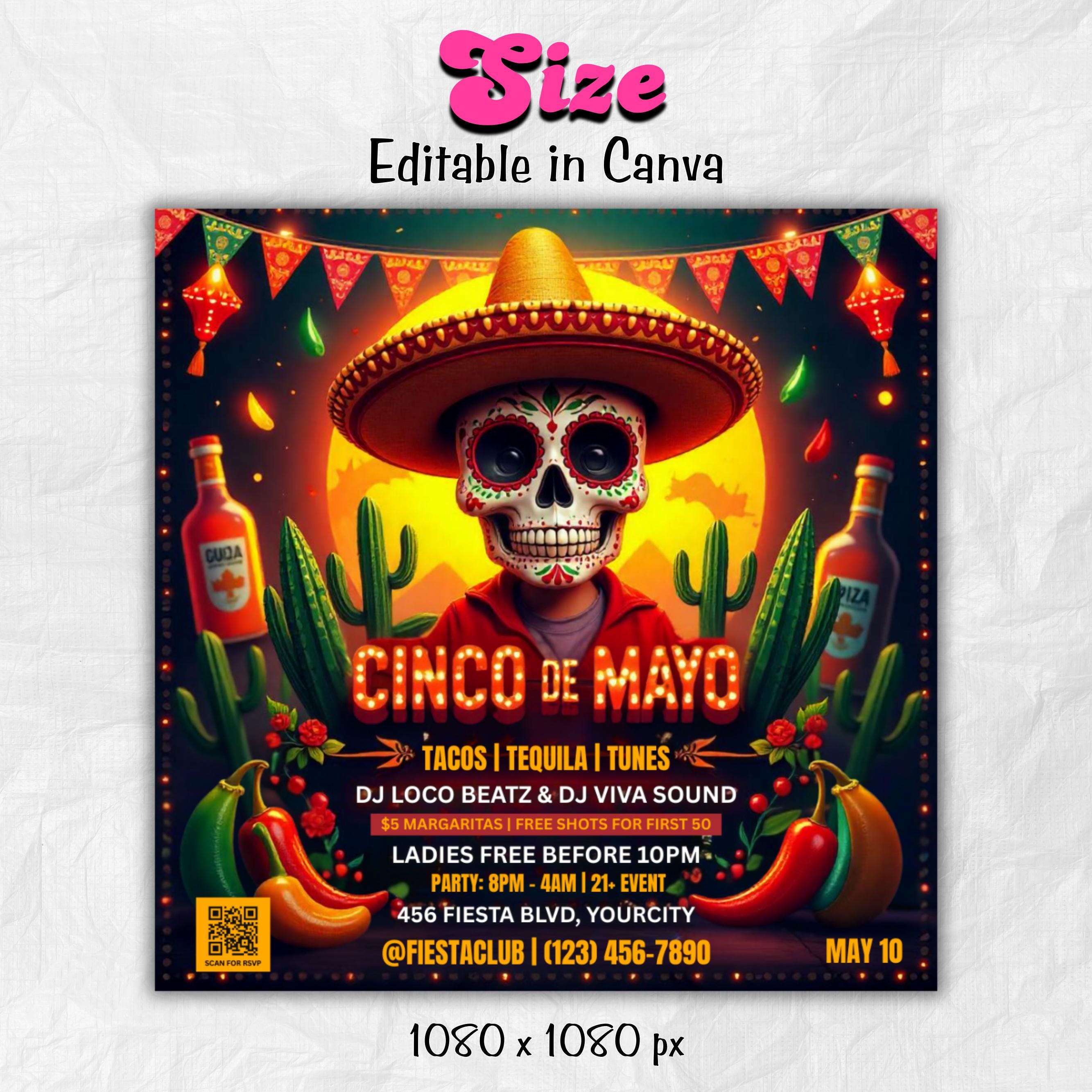 Cinco De Mayo Flyer, Club Flyer Template for Canva, Diy Event Flyer, Party Flyer, Mexican Party Flyer, Diy Cinco De Mayo, Canva Template