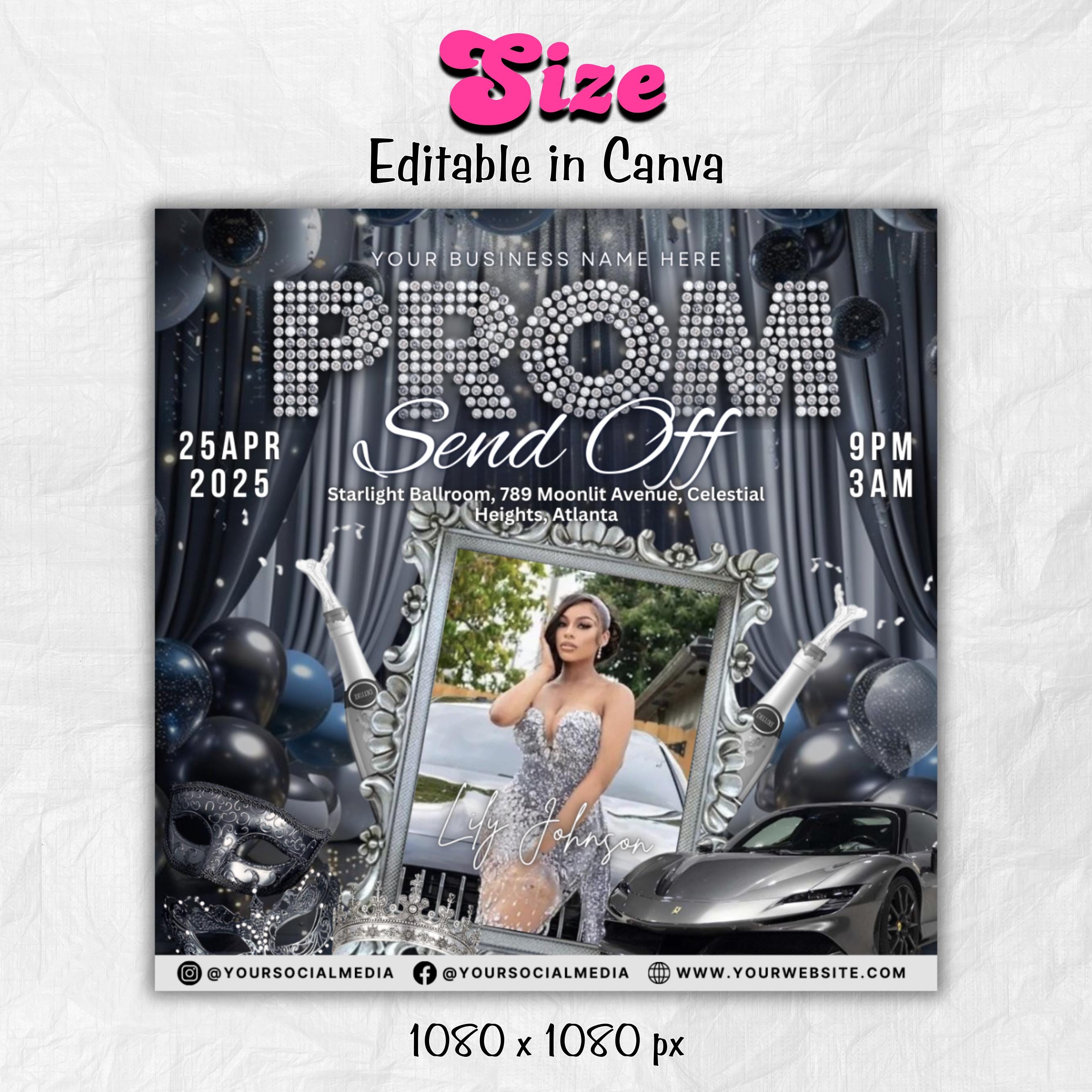 Prom Invitation, Prom Send Off Flyer, Prom Invitation Flyer, Prom Queen Flyer, Prom Sale Flyer, Prom Party Invite, Editable Canva Template