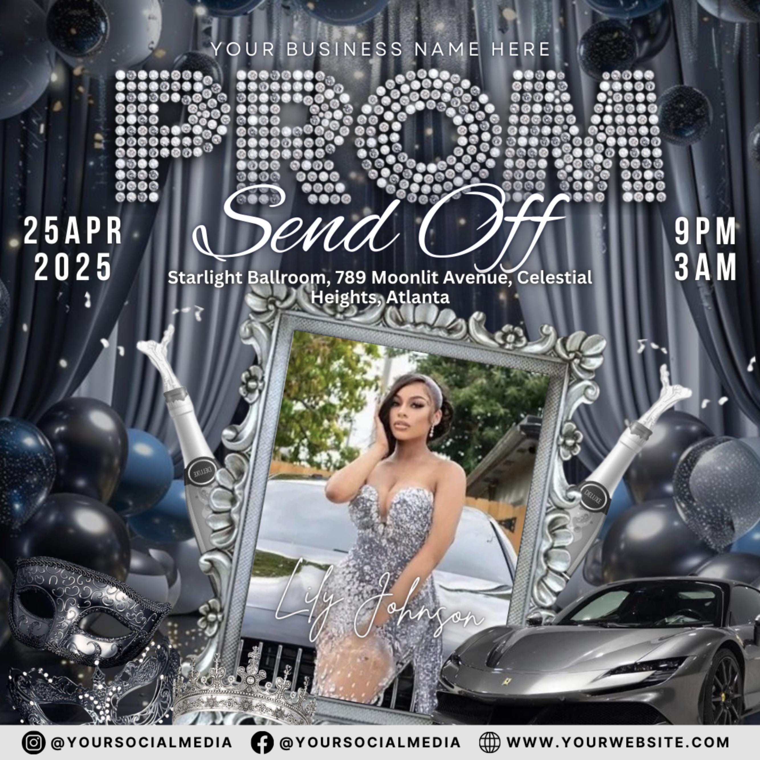 Prom Invitation, Prom Send Off Flyer, Prom Invitation Flyer, Prom Queen Flyer, Prom Sale Flyer, Prom Party Invite, Editable Canva Template