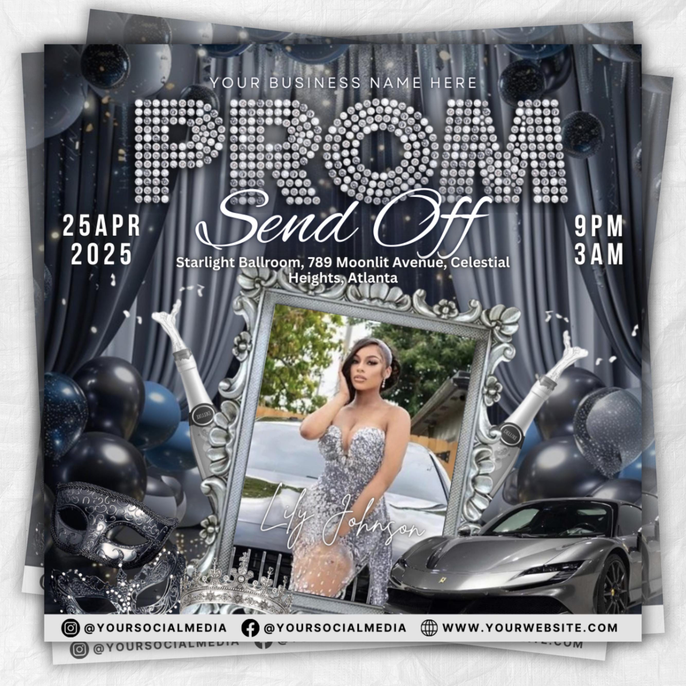 Prom Invitation, Prom Send Off Flyer, Prom Invitation Flyer, Prom Queen Flyer, Prom Sale Flyer, Prom Party Invite, Editable Canva Template