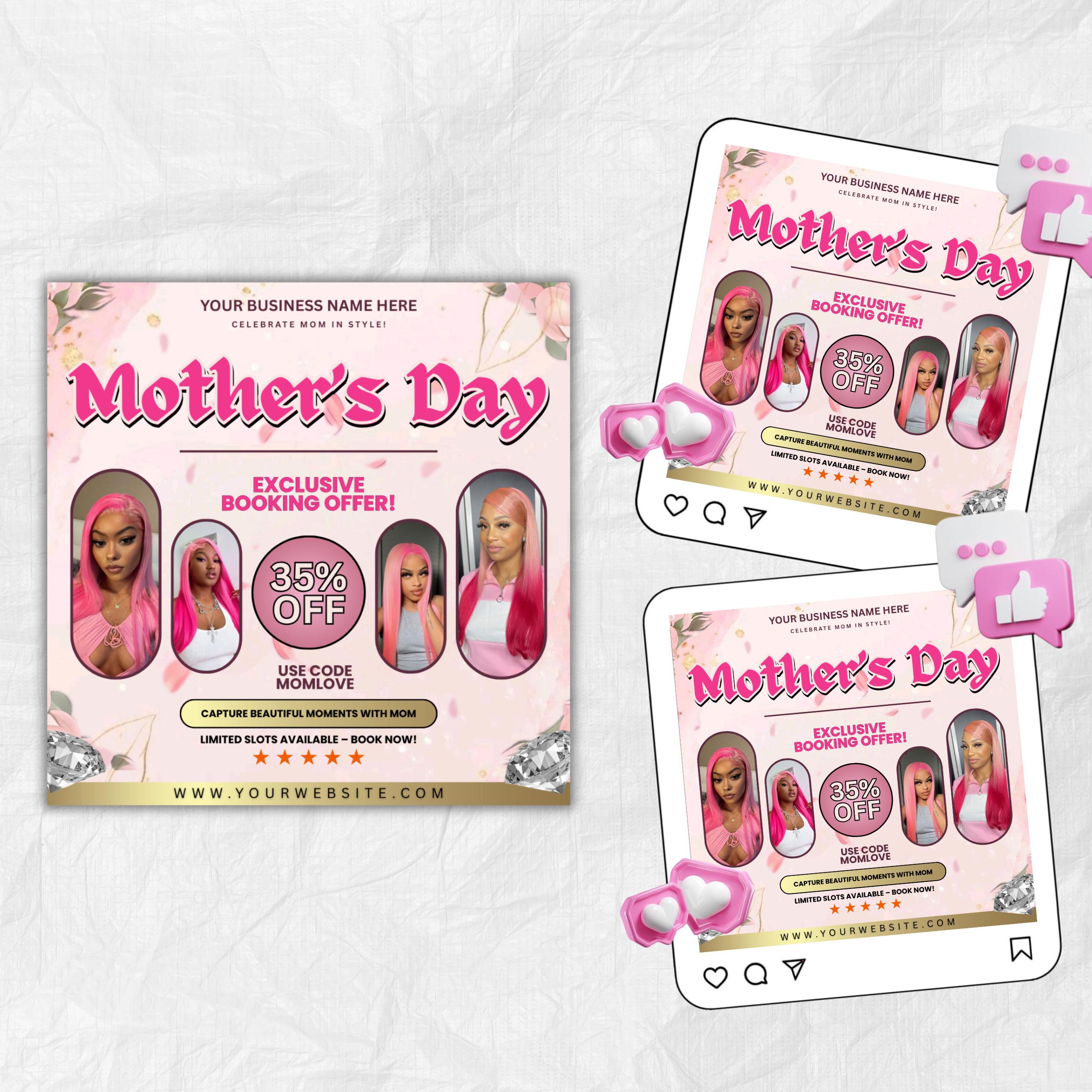 Mother's Day Booking Flyer, DIY Flyer Template, May Bookings flyer, Mother's Day Lash, May Wig, May Nails, May Braids Makeup Nails Lash