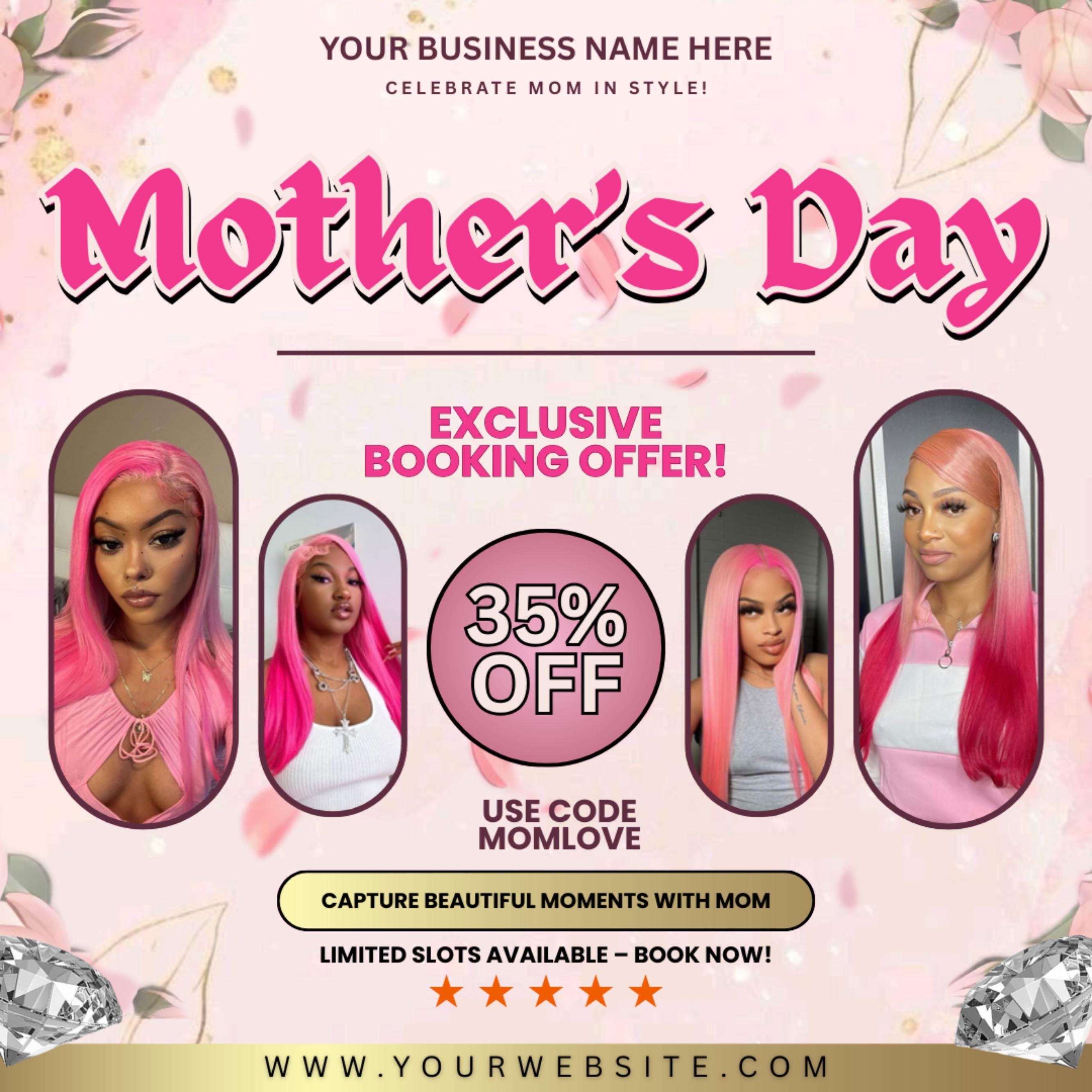 Mother's Day Booking Flyer, DIY Flyer Template, May Bookings flyer, Mother's Day Lash, May Wig, May Nails, May Braids Makeup Nails Lash