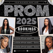 Prom Bookings Flyer, Prom Hair Flyer, Prom Queen MUA Flyer, Prom Flyer, Prom Hairstylist Nails Lashes Makeup MUA Flyer Braids Flyer Canva