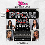 Prom Bookings Flyer, Prom Hair Flyer, Prom Queen MUA Flyer, Prom Flyer, Prom Hairstylist Nails Lashes Makeup MUA Flyer Braids Flyer Canva
