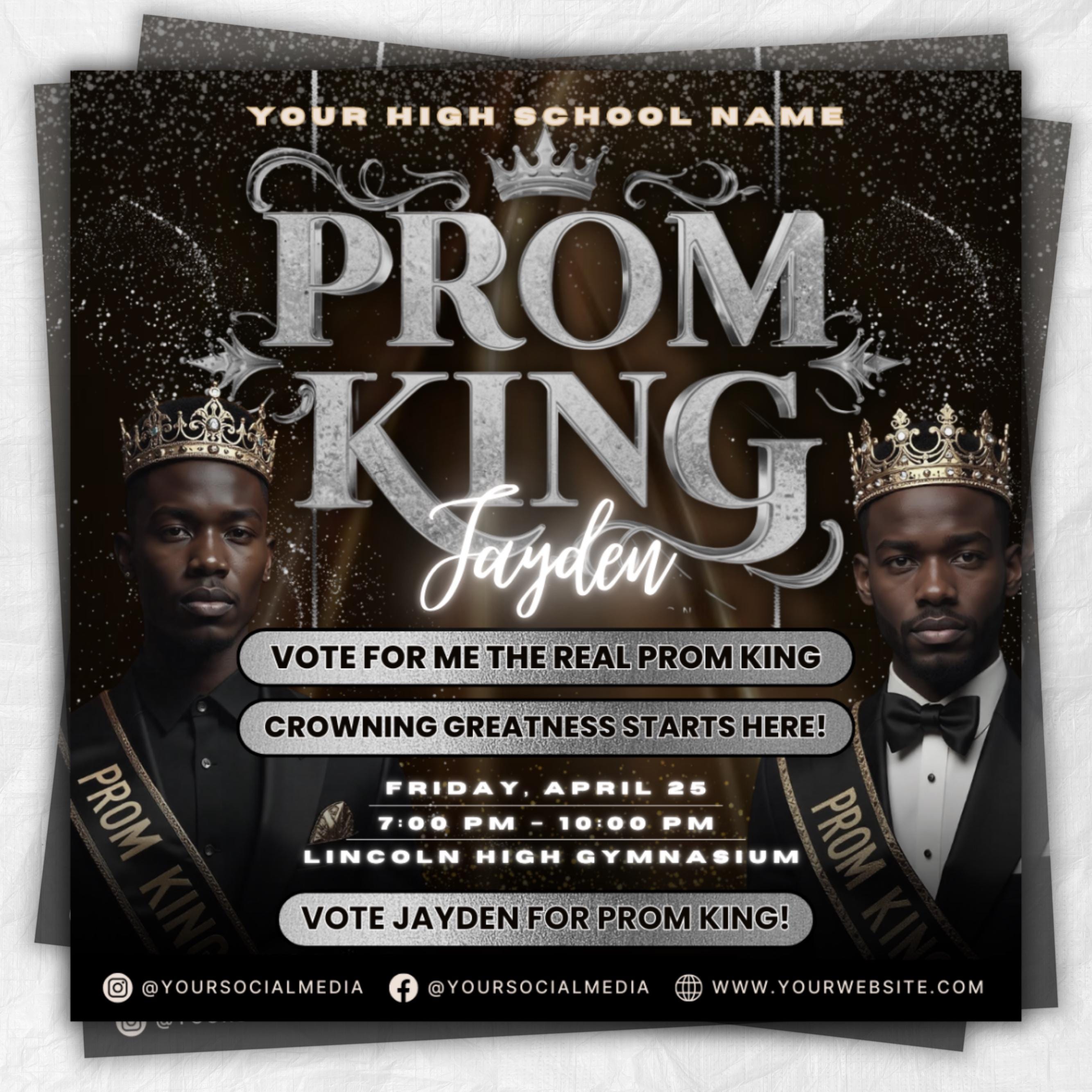 Vote for Prom King Flyer, Prom Send Off Flyer, Prom Invitation Flyer, Prom King Flyer, Graduation Flyer, Prom King Template, Canva Template