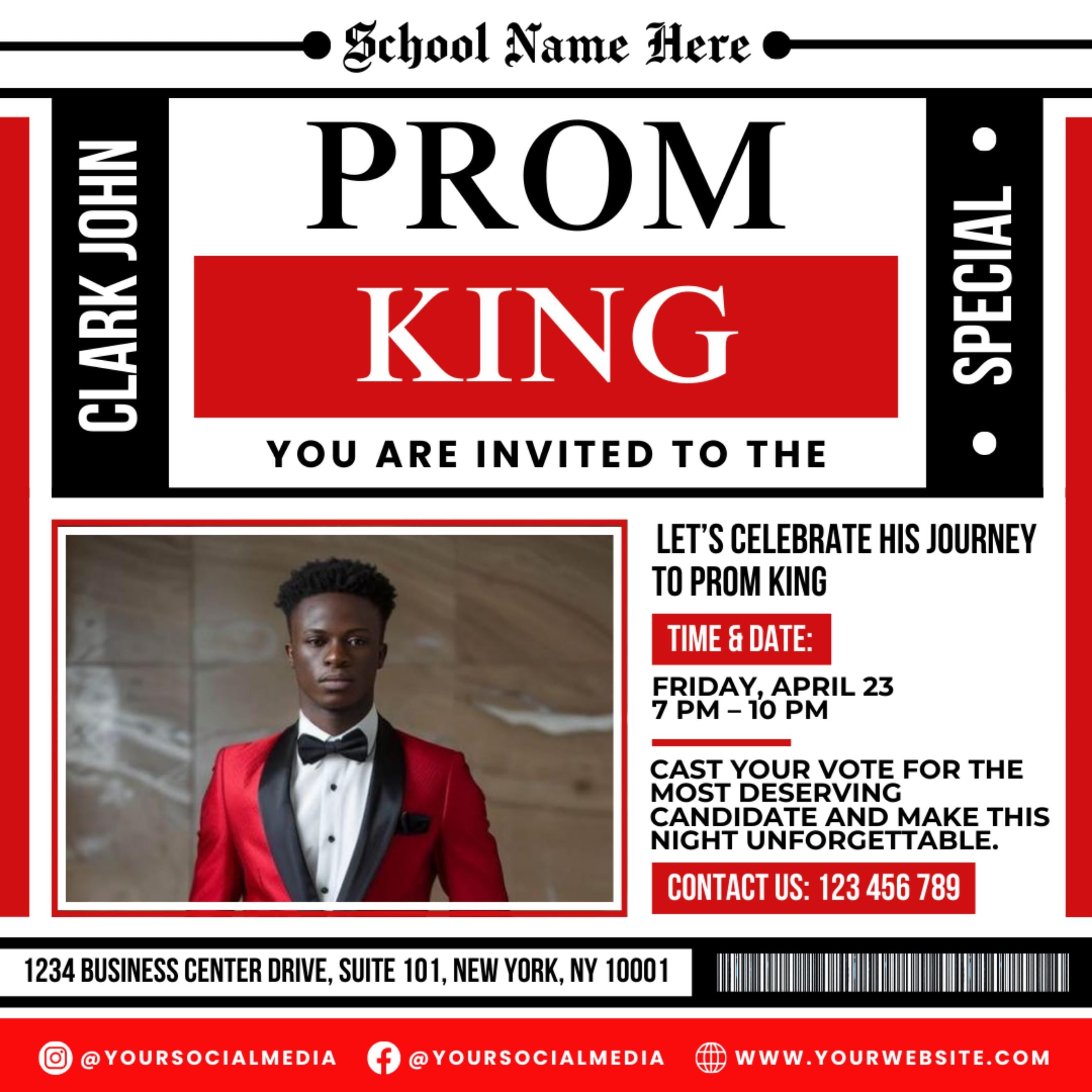 Vote for Prom King Flyer, Prom Send Off Flyer, Prom Invitation Flyer, Prom King Flyer, Graduation Flyer, Prom King Template, Canva Template