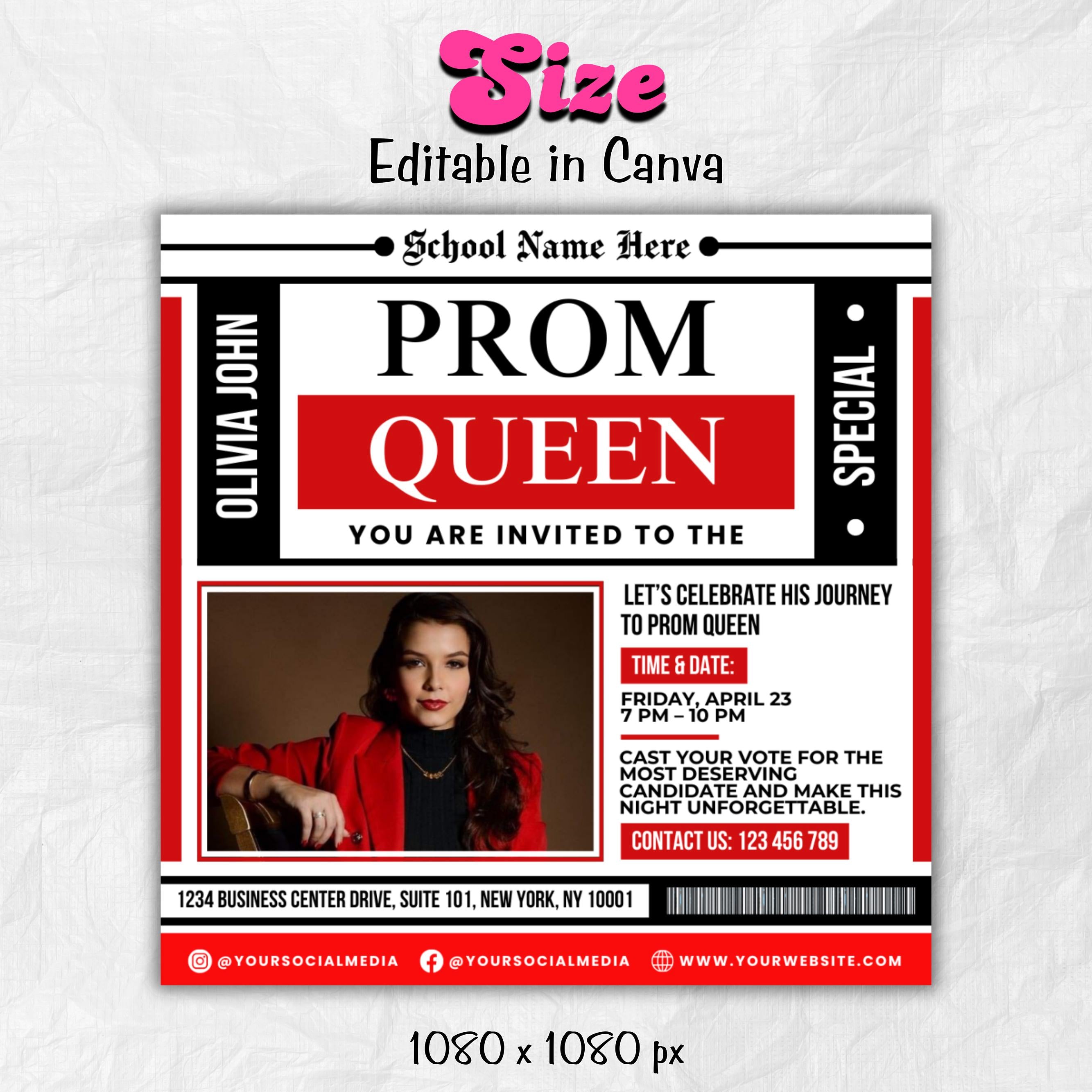 Vote Prom Queen Flyer, Prom Flyer,Prom Queen Campaign Flyer,Prom Queen Flyer,Campaign Flyer,High School Class of 2025,Homecoming Queen Flyer