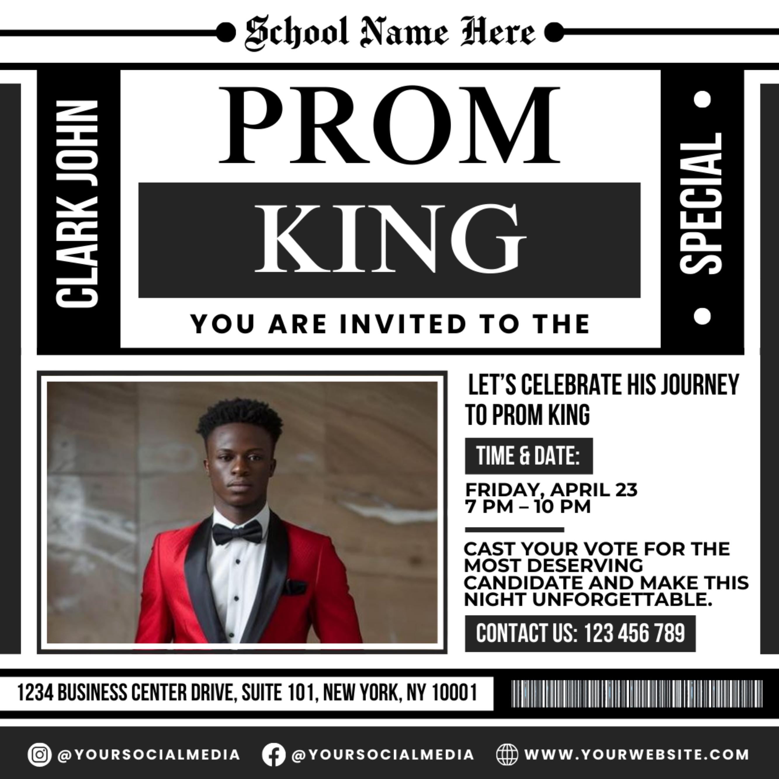 Vote for Prom King Flyer, Prom Send Off Flyer, Prom Invitation Flyer, Prom King Flyer, Graduation Flyer, Prom King Template, Canva Template