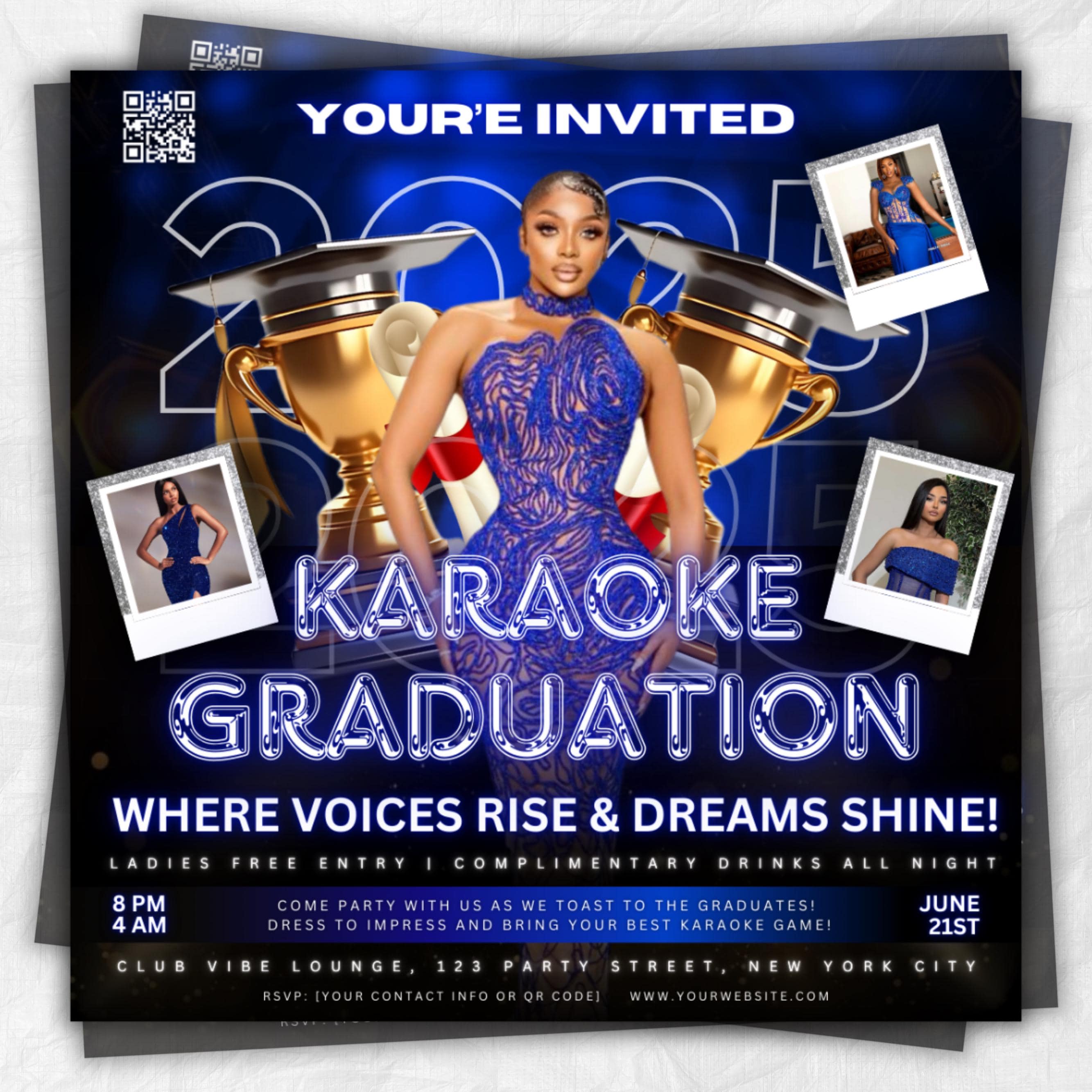 Graduation Party Flyer, Grad Party Invite, Class of 2025, Graduate Invitation, Grad Night Club Flyer, Diy Flyer Template Grad Canva Template