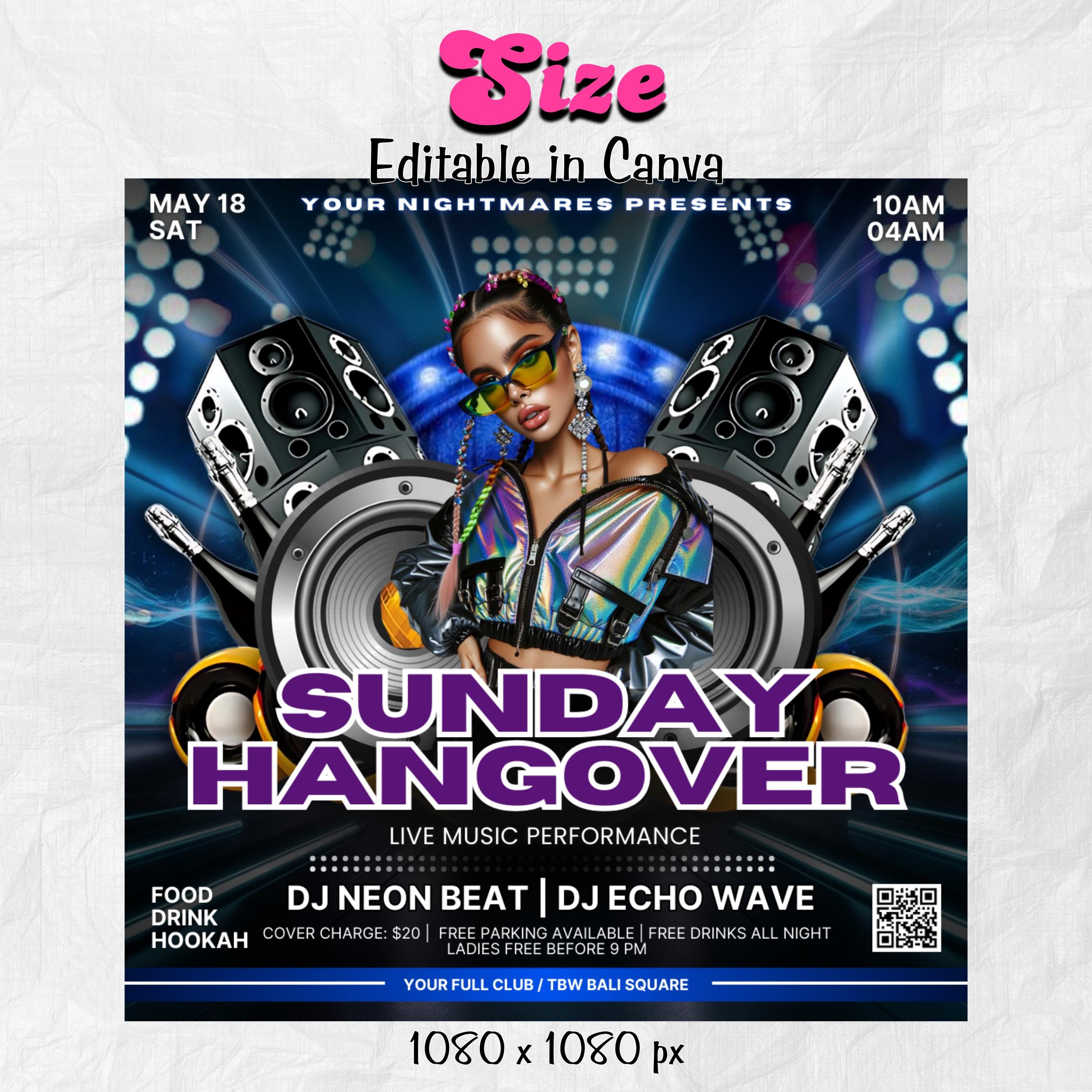 Sunday Hangover Party Flyer Template ,Sunday Party Flyer, Sunday Night Club Flyer, Club Party Flyer, Editable, Sunday Party Night Flyer