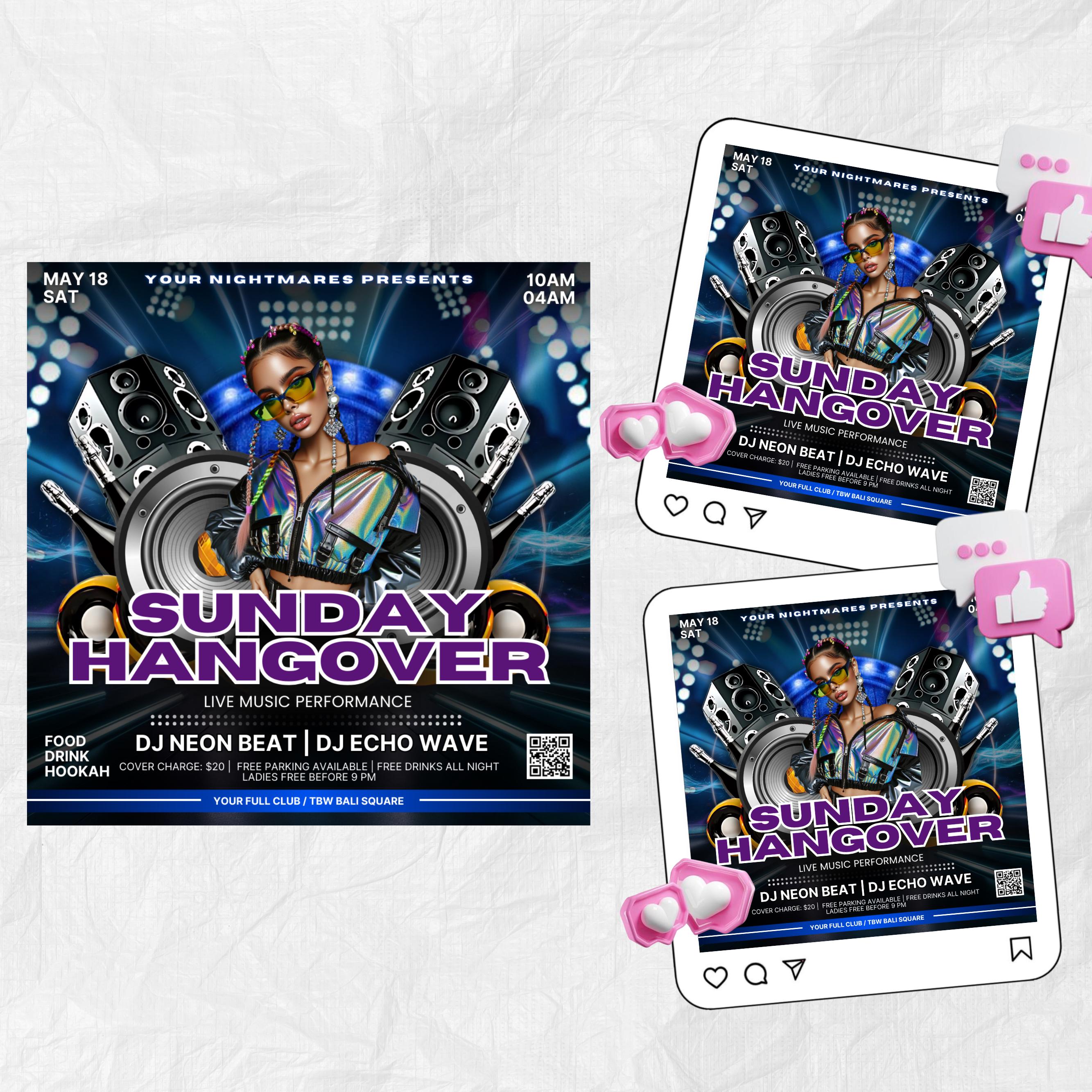 Sunday Hangover Party Flyer Template ,Sunday Party Flyer, Sunday Night Club Flyer, Club Party Flyer, Editable, Sunday Party Night Flyer