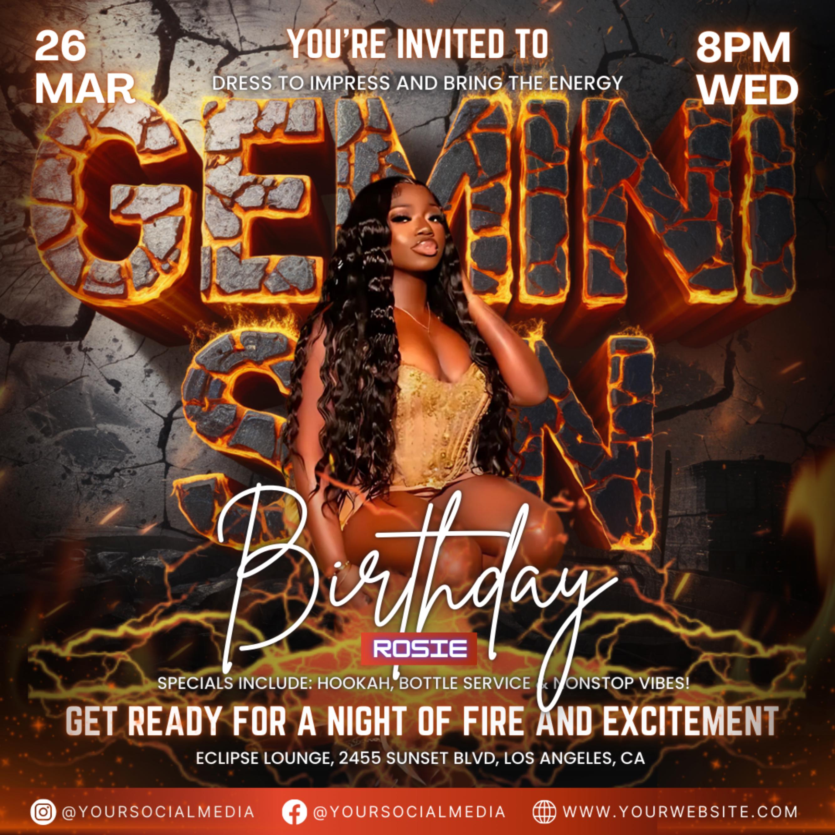 Gemini Season Party Flyer, Birthday Szn Flyer, Gemini Invitation Flyer, Gemini Birthday Event, Social Media Flyer, Premade Flyer Template