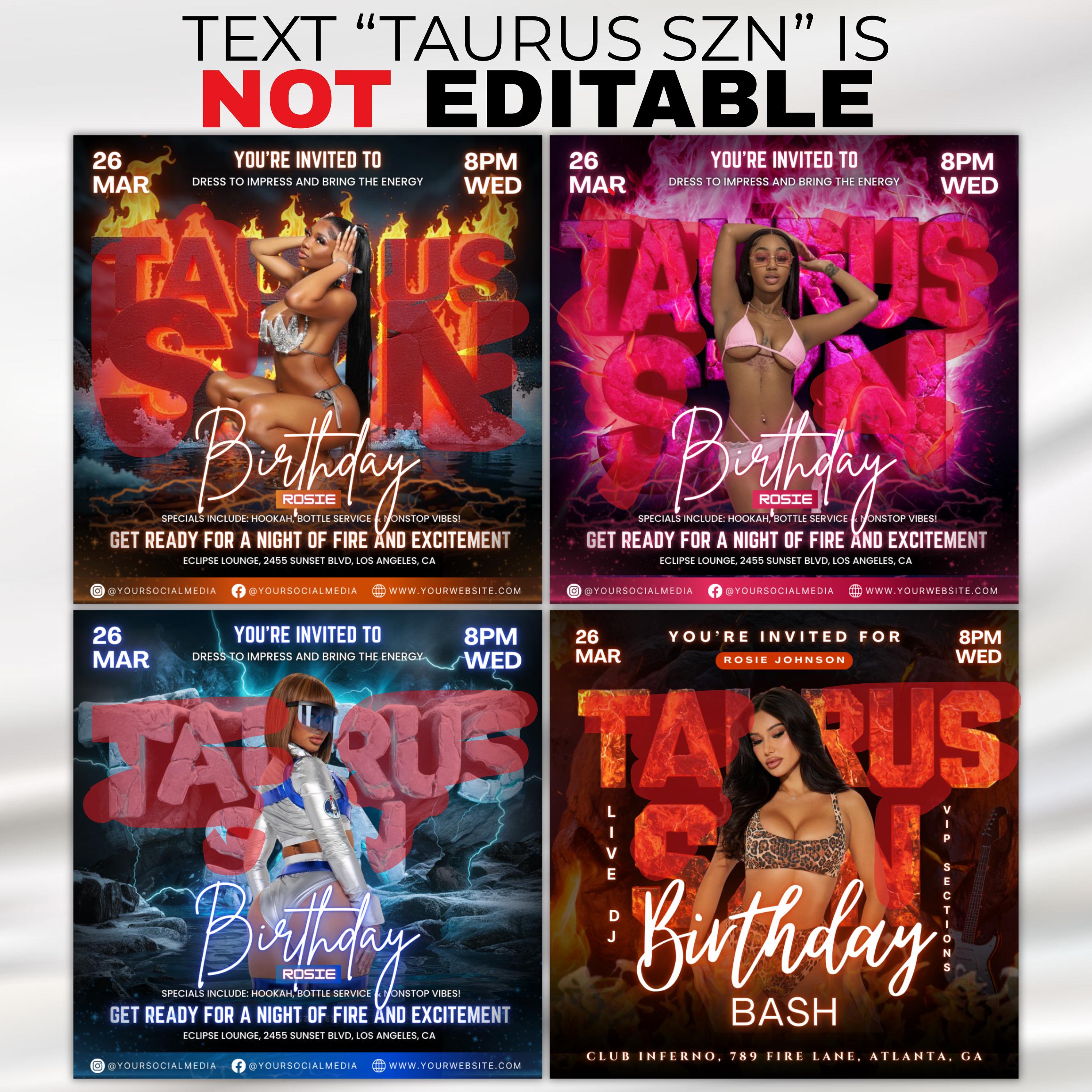 Taurus Season Party Flyer bundle, Birthday Szn Flyer,Taurus Invitation Flyer Taurus Birthday Event,Social Media Flyer,Premade Flyer Template