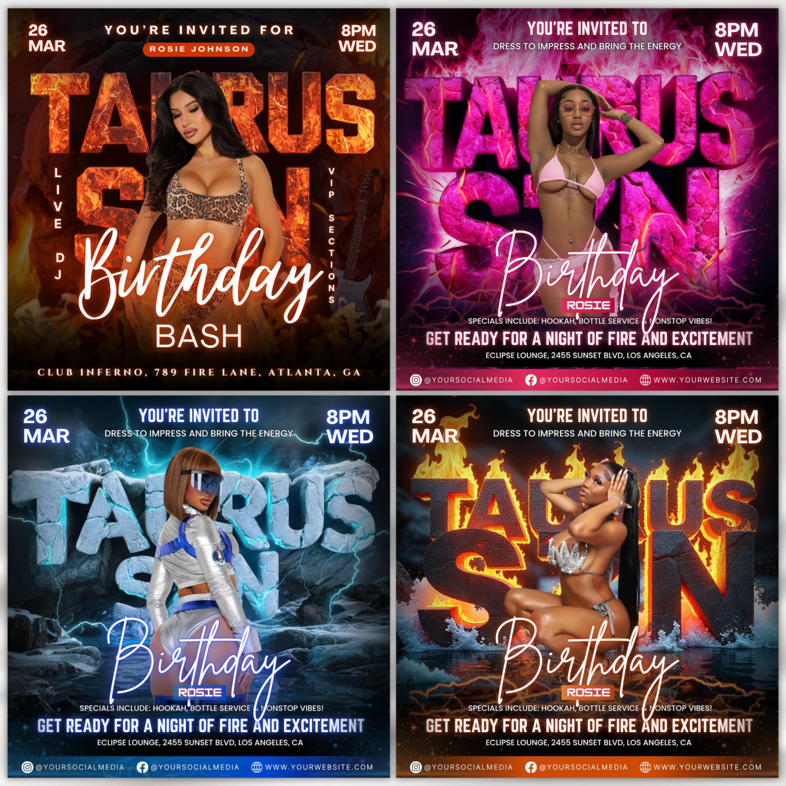 Taurus Season Party Flyer bundle, Birthday Szn Flyer,Taurus Invitation Flyer Taurus Birthday Event,Social Media Flyer,Premade Flyer Template