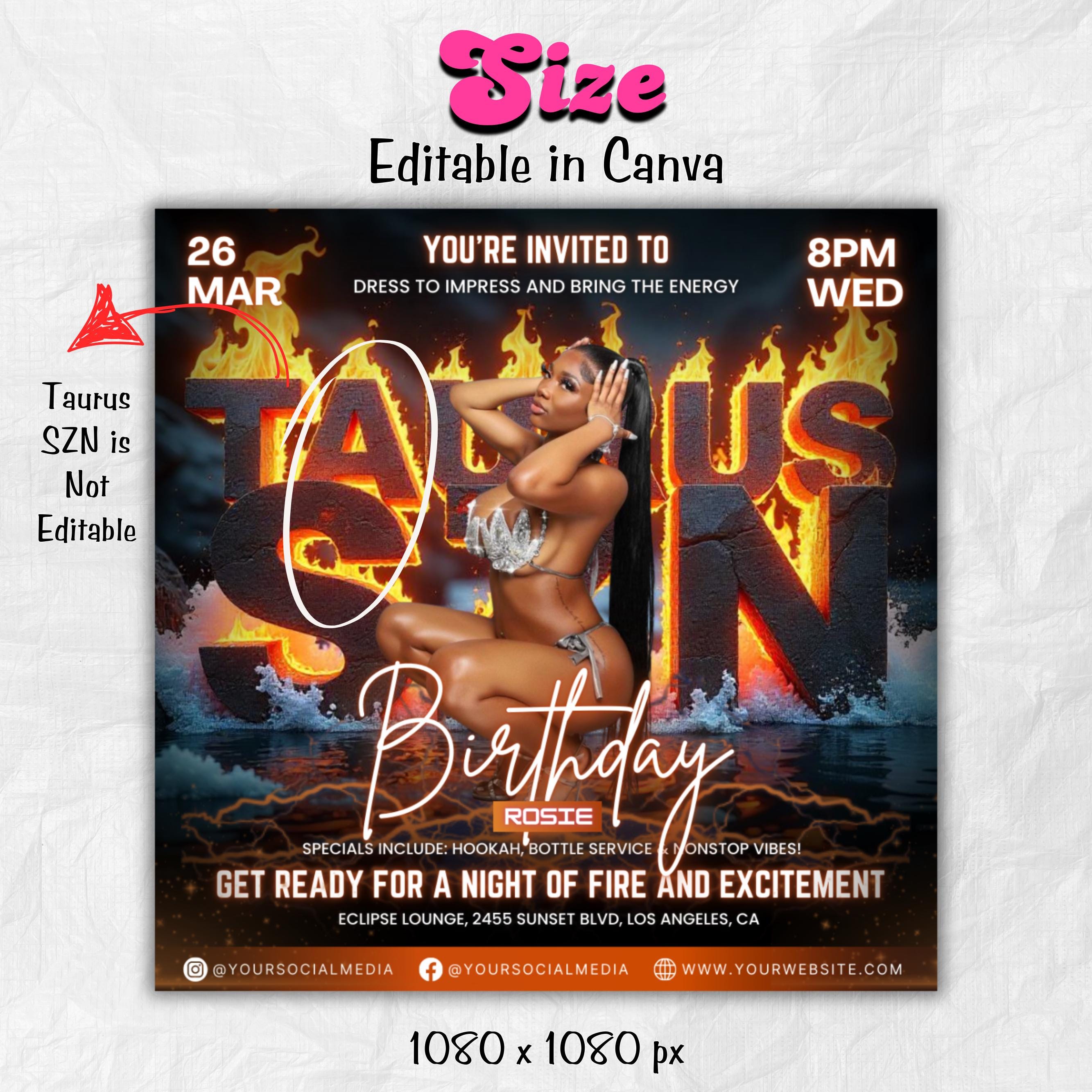 Taurus Season Party Flyer, Birthday Szn Flyer, Taurus Invitation Flyer Taurus Birthday Event, Social Media Flyer, Premade Flyer Template