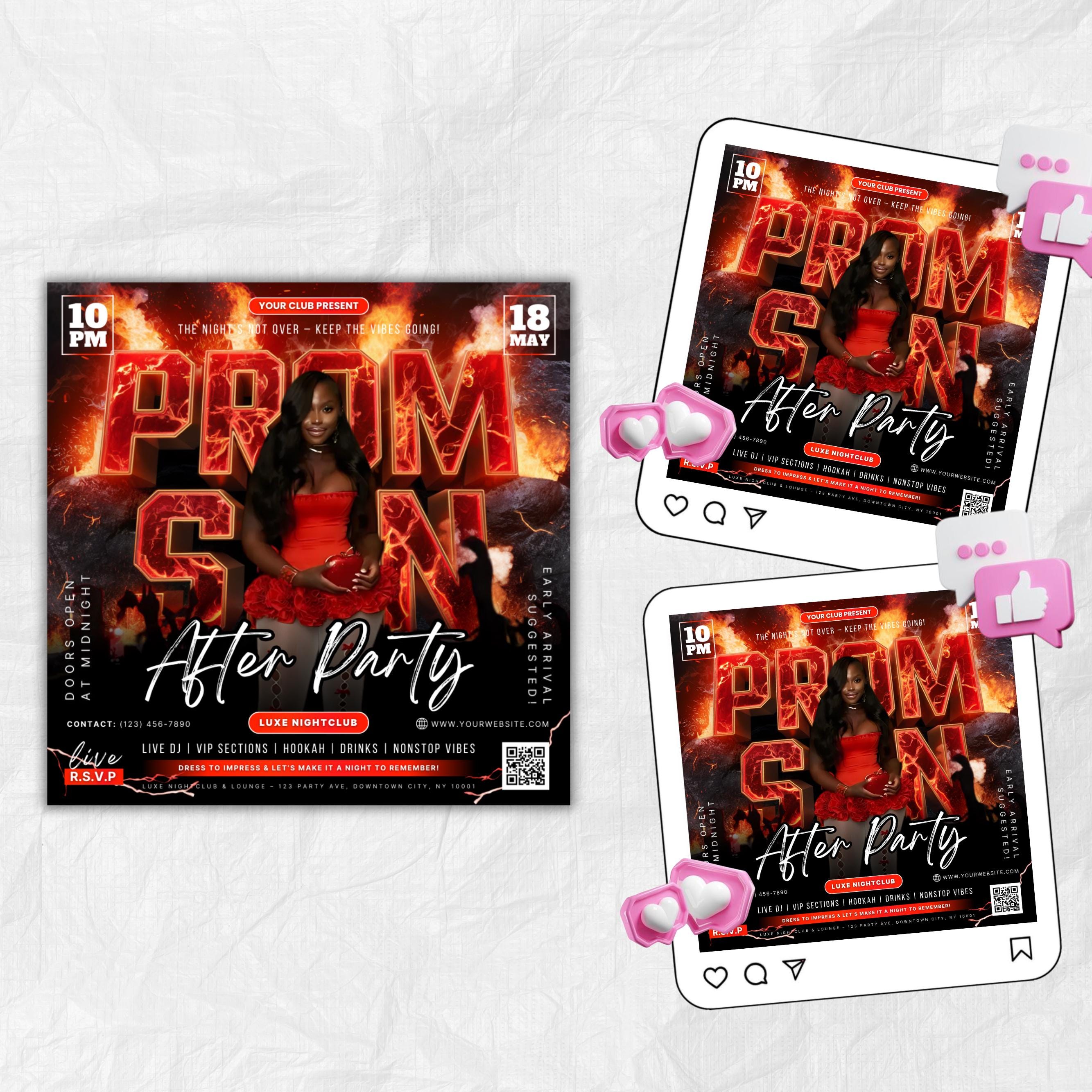 Prom After Party Flyer, College School After Party, Prom Season Flyer, Prom Party Invite, Prom Send Off Party Invitation, Canva Template