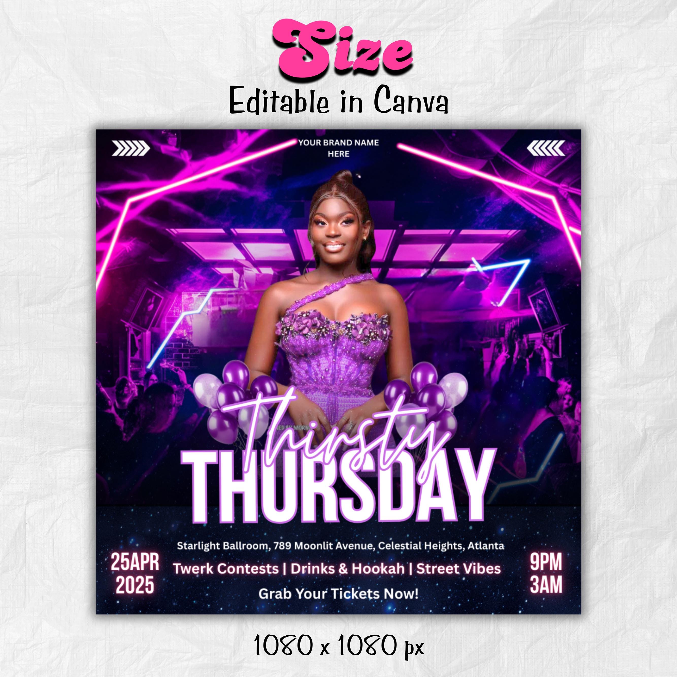 Thirsty Thursday Party Flyer, Editable Thursdays Party Flyer, Thursday Nightclub Flyer, Social Media Flyer, Canva Template, Instant Download
