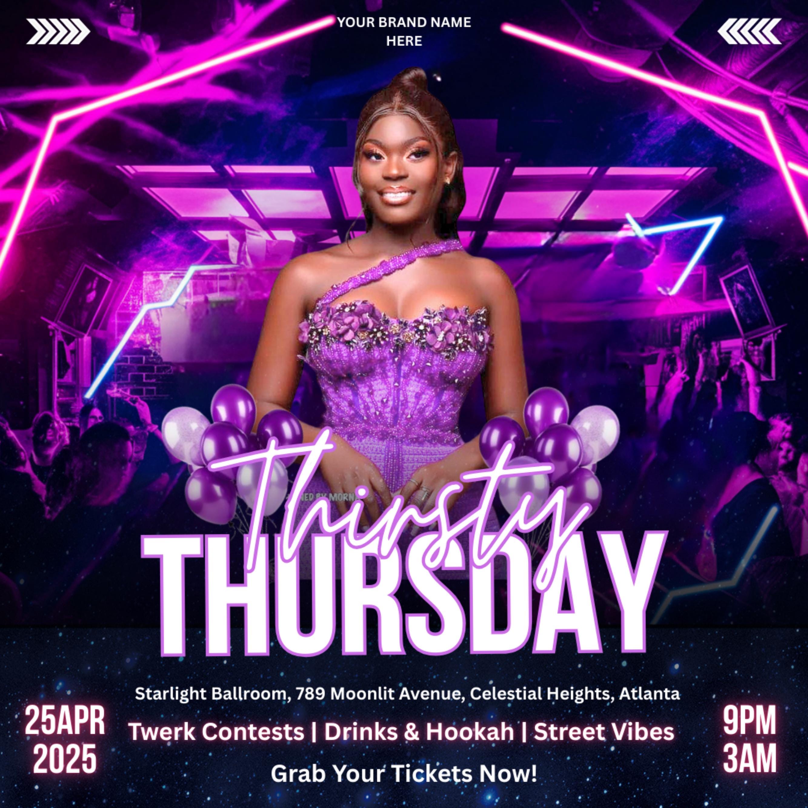 Thirsty Thursday Party Flyer, Editable Thursdays Party Flyer, Thursday Nightclub Flyer, Social Media Flyer, Canva Template, Instant Download