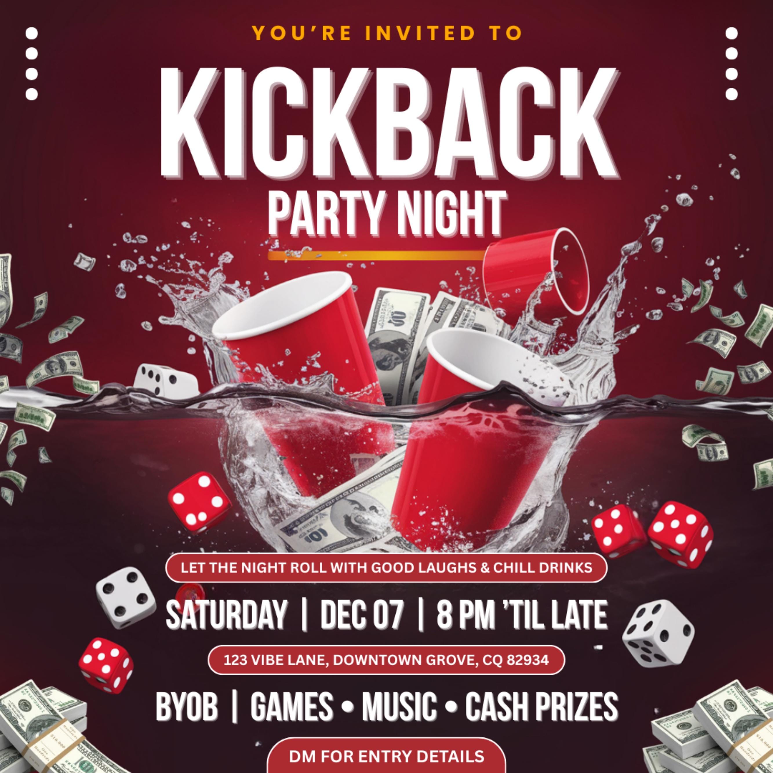 Kickback Party Flyer, Editable Kickback Club Flyer, Club DJ Party Invite, Event Flyer, Social Media Flyer, Canva Template, Instant Download