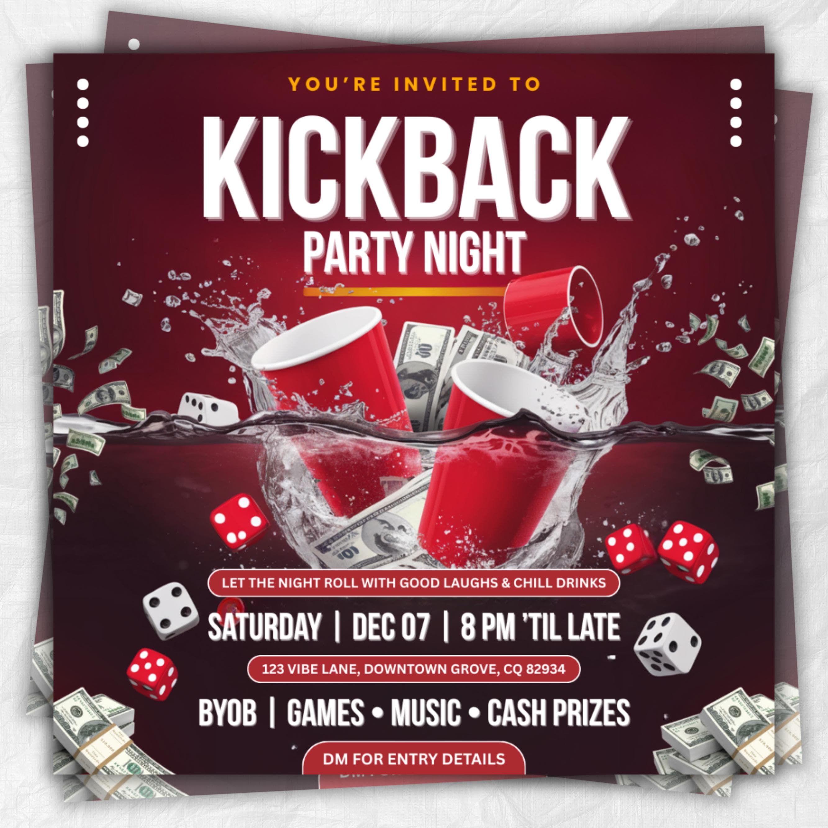 Kickback Party Flyer, Editable Kickback Club Flyer, Club DJ Party Invite, Event Flyer, Social Media Flyer, Canva Template, Instant Download