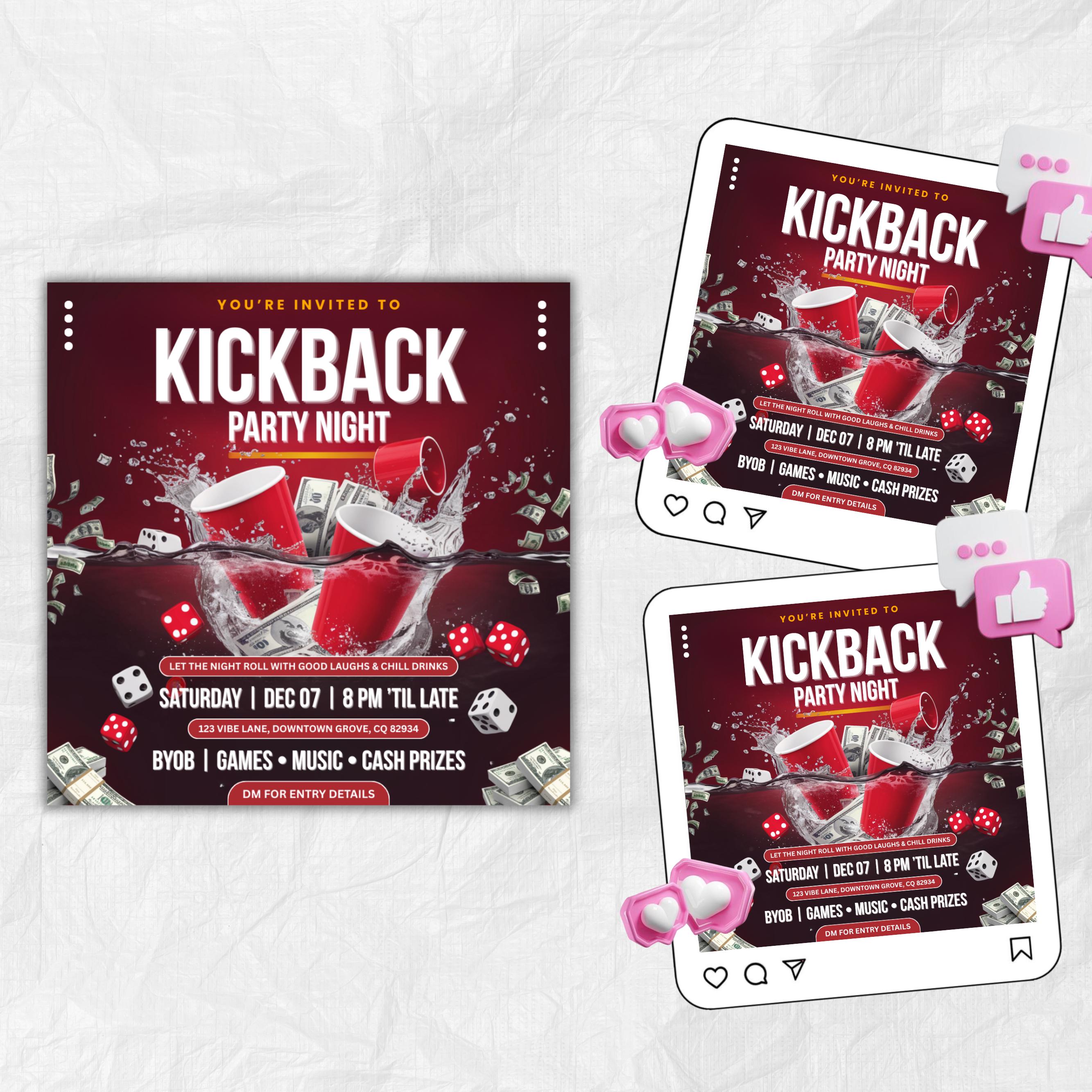 Kickback Party Flyer, Editable Kickback Club Flyer, Club DJ Party Invite, Event Flyer, Social Media Flyer, Canva Template, Instant Download