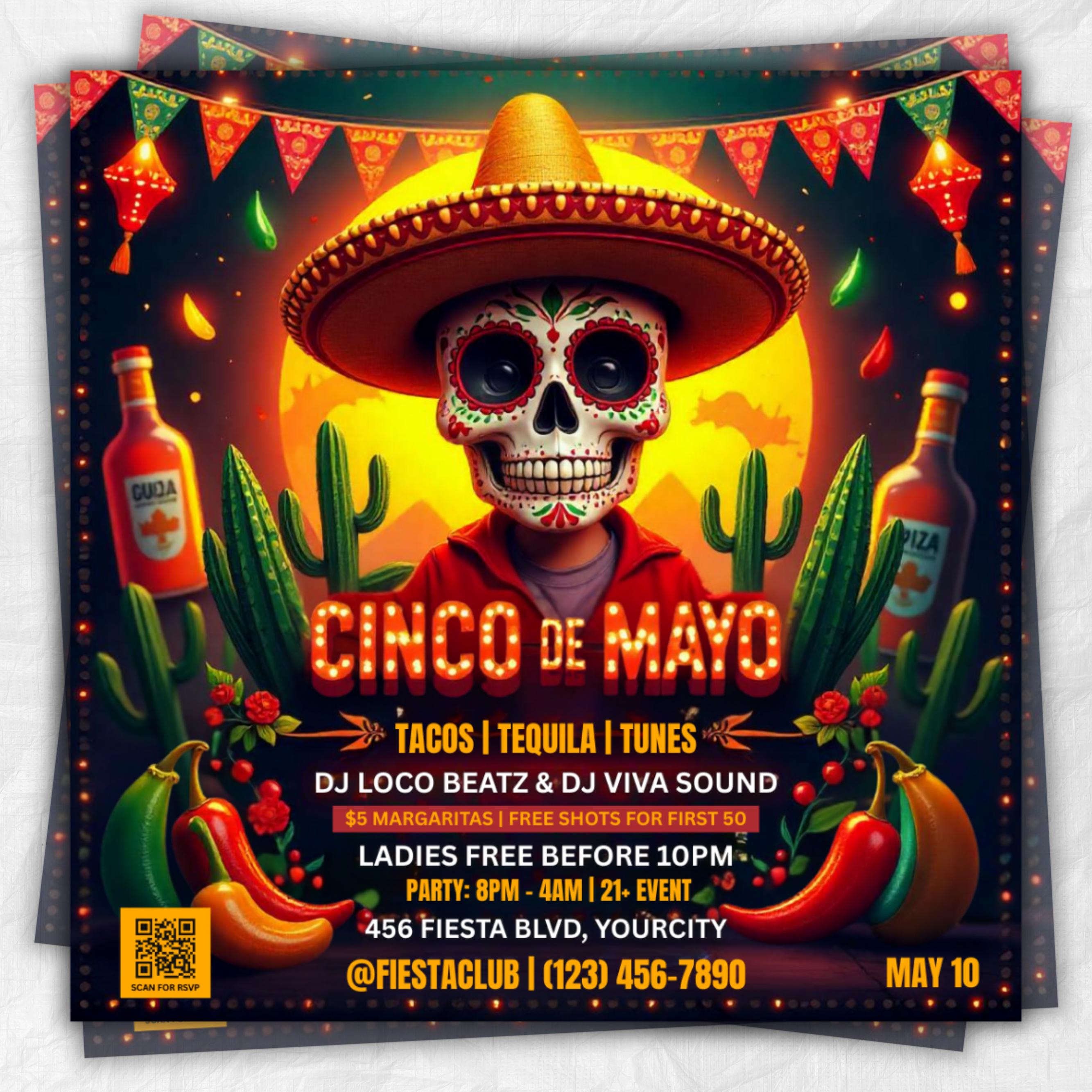 Cinco De Mayo Flyer, Club Flyer Template for Canva, Diy Event Flyer, Party Flyer, Mexican Party Flyer, Diy Cinco De Mayo, Canva Template
