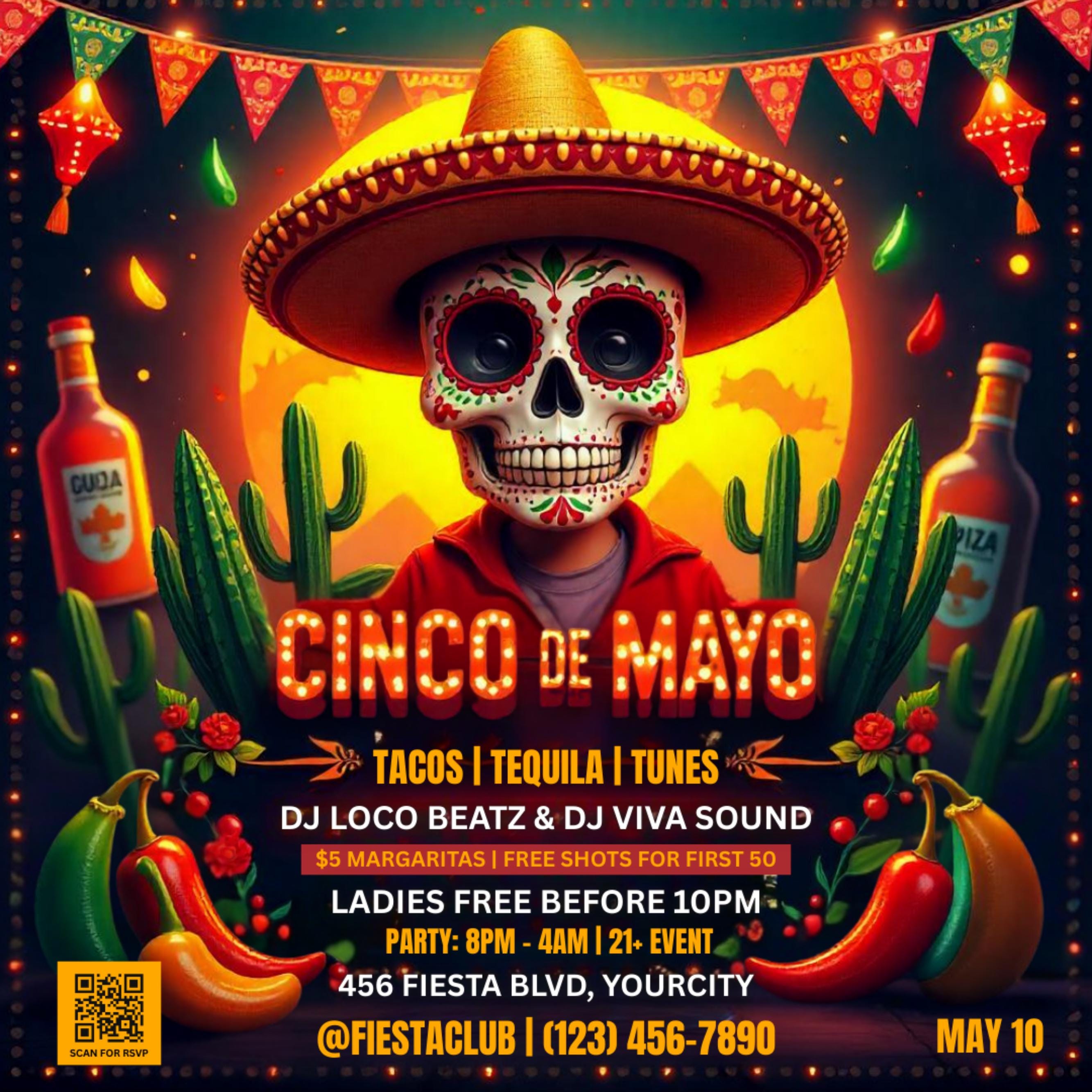 Cinco De Mayo Flyer, Club Flyer Template for Canva, Diy Event Flyer, Party Flyer, Mexican Party Flyer, Diy Cinco De Mayo, Canva Template