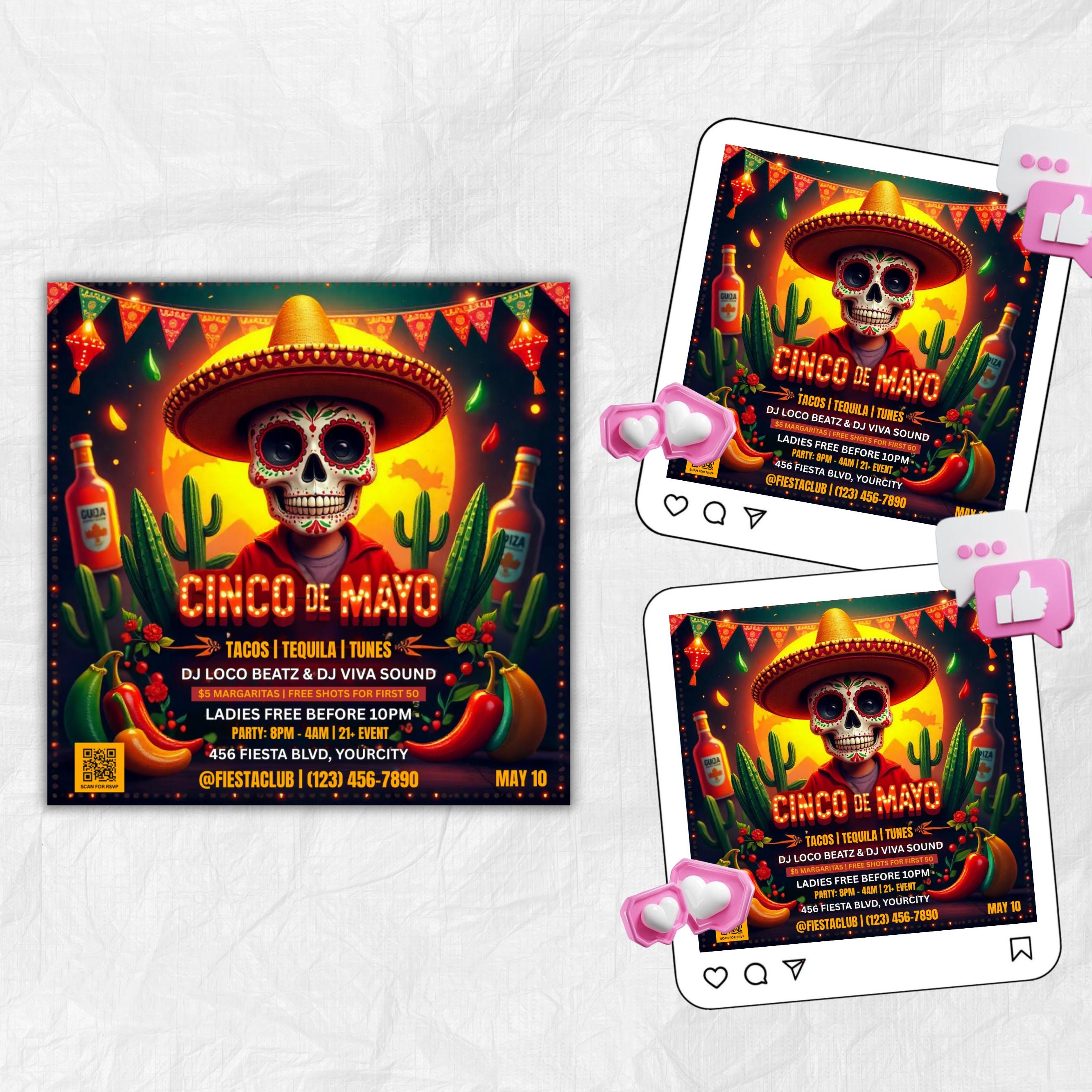 Cinco De Mayo Flyer, Club Flyer Template for Canva, Diy Event Flyer, Party Flyer, Mexican Party Flyer, Diy Cinco De Mayo, Canva Template