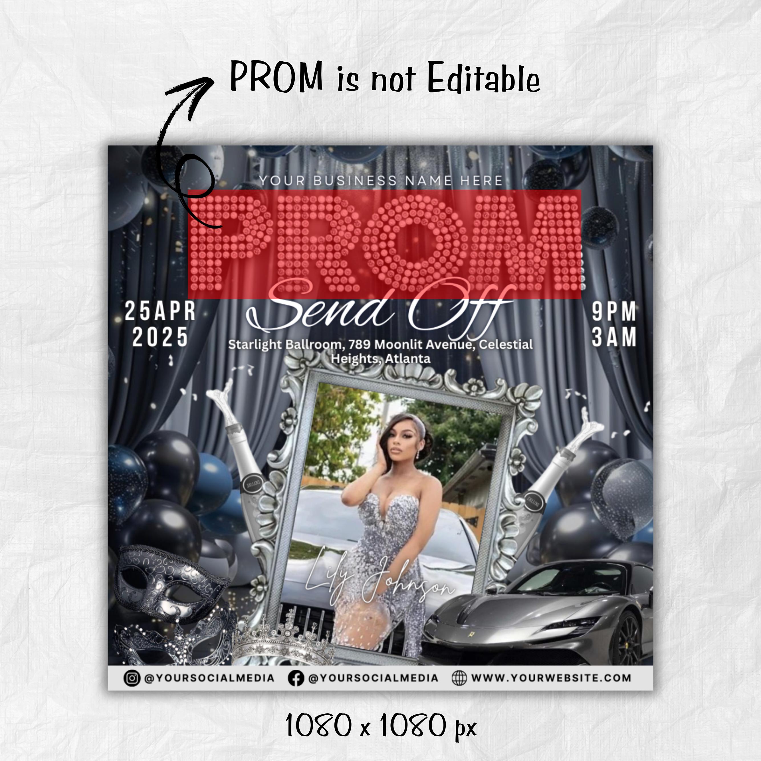Prom Invitation, Prom Send Off Flyer, Prom Invitation Flyer, Prom Queen Flyer, Prom Sale Flyer, Prom Party Invite, Editable Canva Template