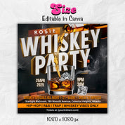 Whiskey Party Flyer, Night Club Flyer, DJ Party Invitation, Drink Party Flyer, Saturday party, Canva Editable Template, Instant Download