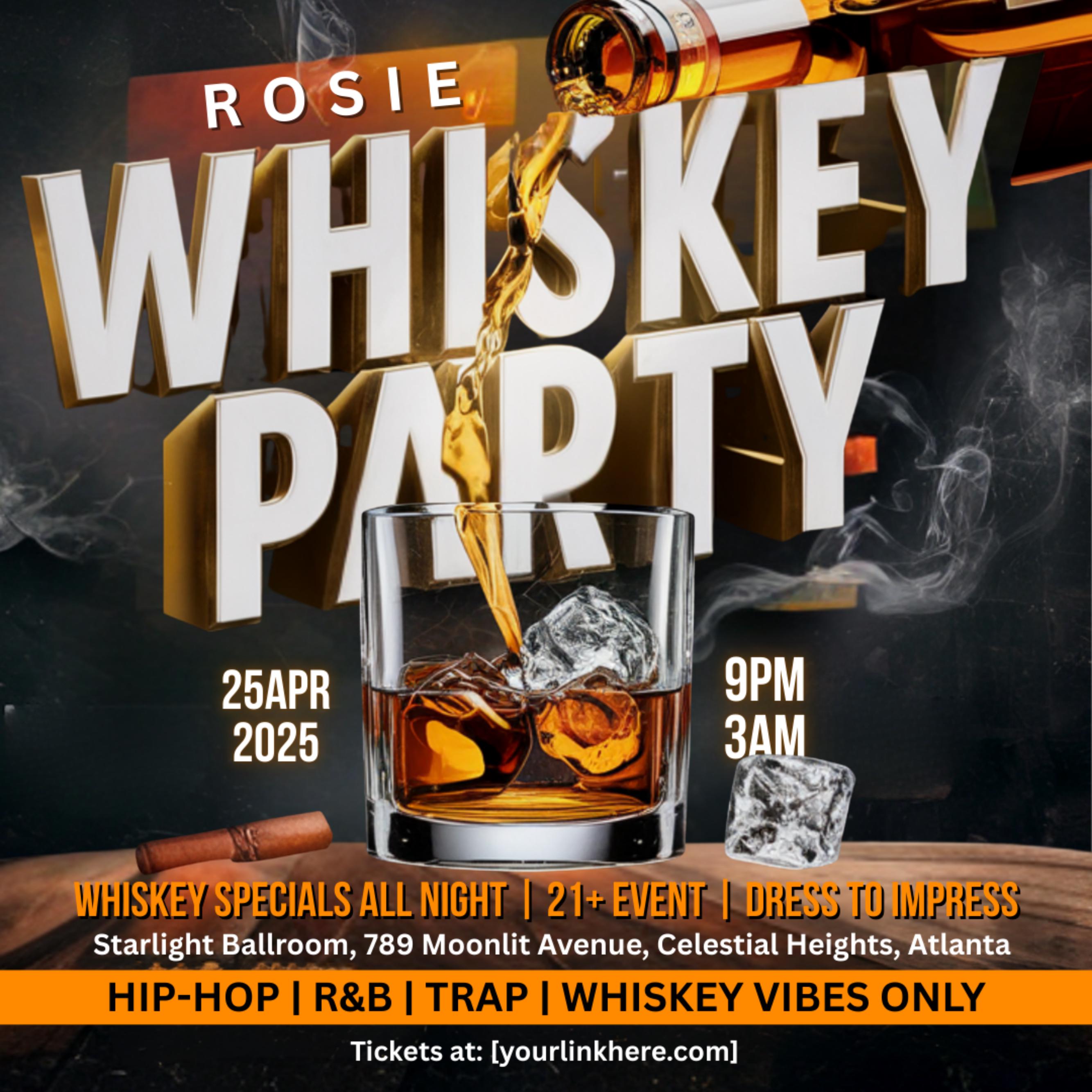 Whiskey Party Flyer, Night Club Flyer, DJ Party Invitation, Drink Party Flyer, Saturday party, Canva Editable Template, Instant Download