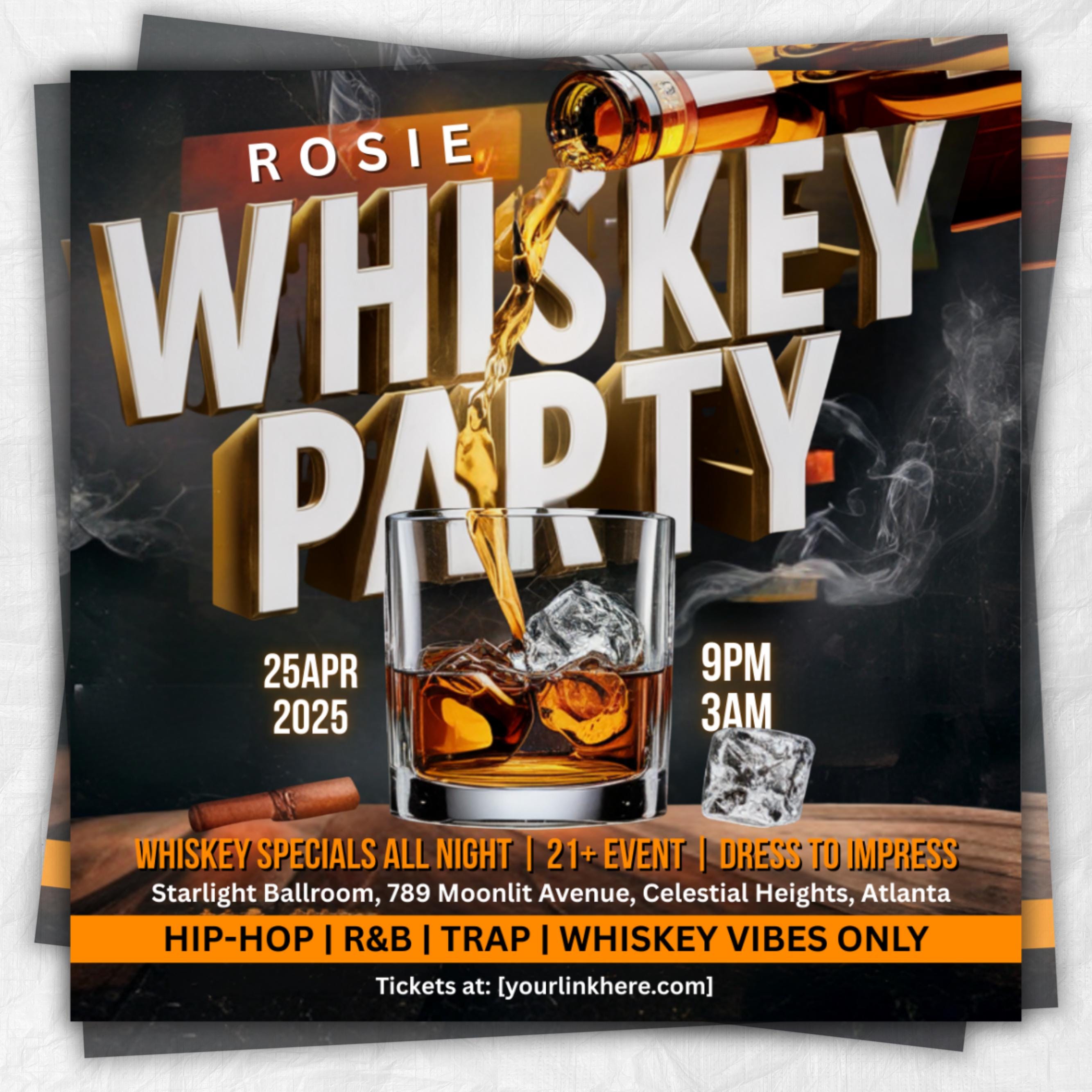 Whiskey Party Flyer, Night Club Flyer, DJ Party Invitation, Drink Party Flyer, Saturday party, Canva Editable Template, Instant Download