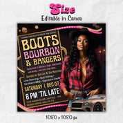 Western Party Flyer, Night Club Flyer, Summer Pool Party Flyer, Cowgirl Party, Social Media Flyer, Editable Canva Template, Instant Download