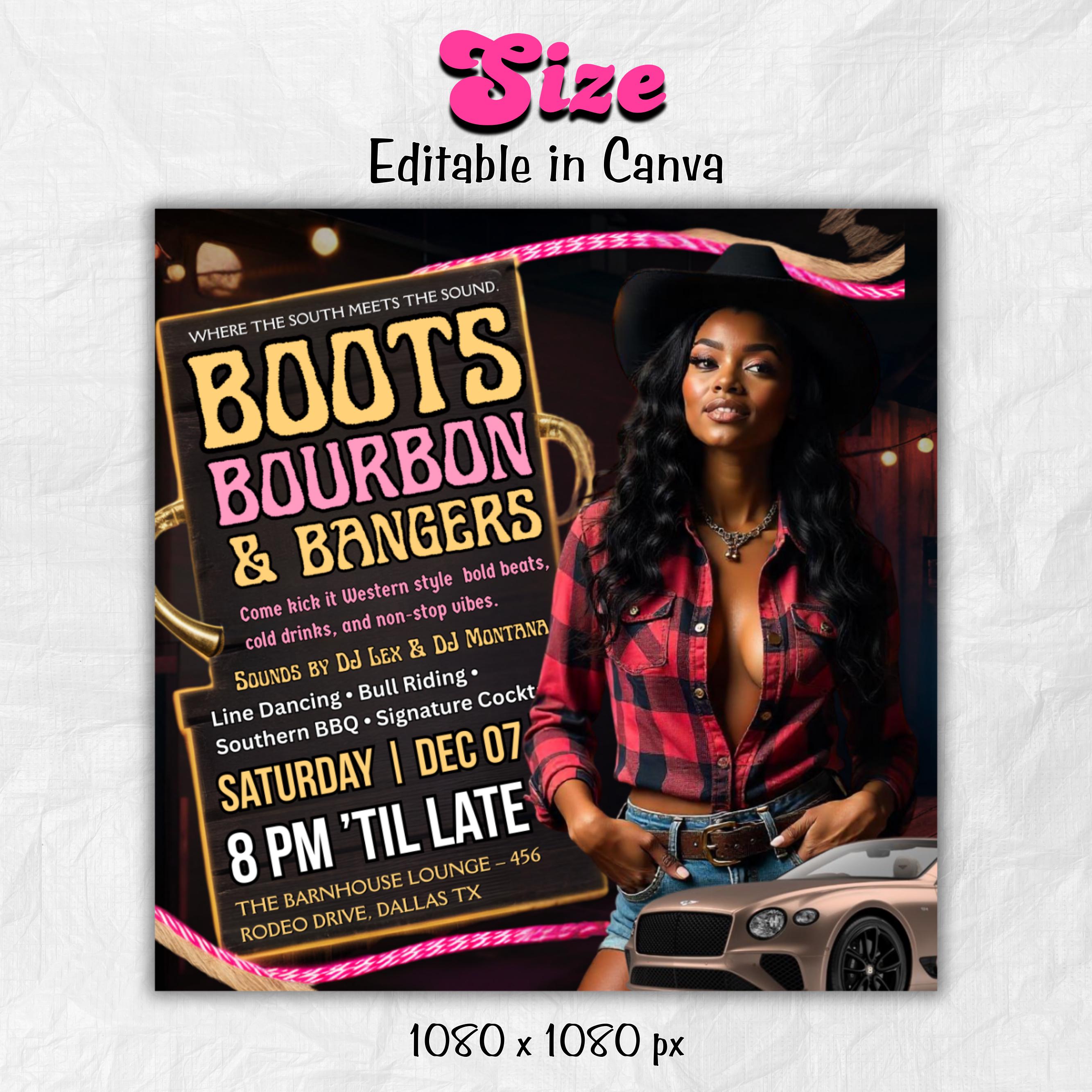 Western Party Flyer, Night Club Flyer, Summer Pool Party Flyer, Cowgirl Party, Social Media Flyer, Editable Canva Template, Instant Download