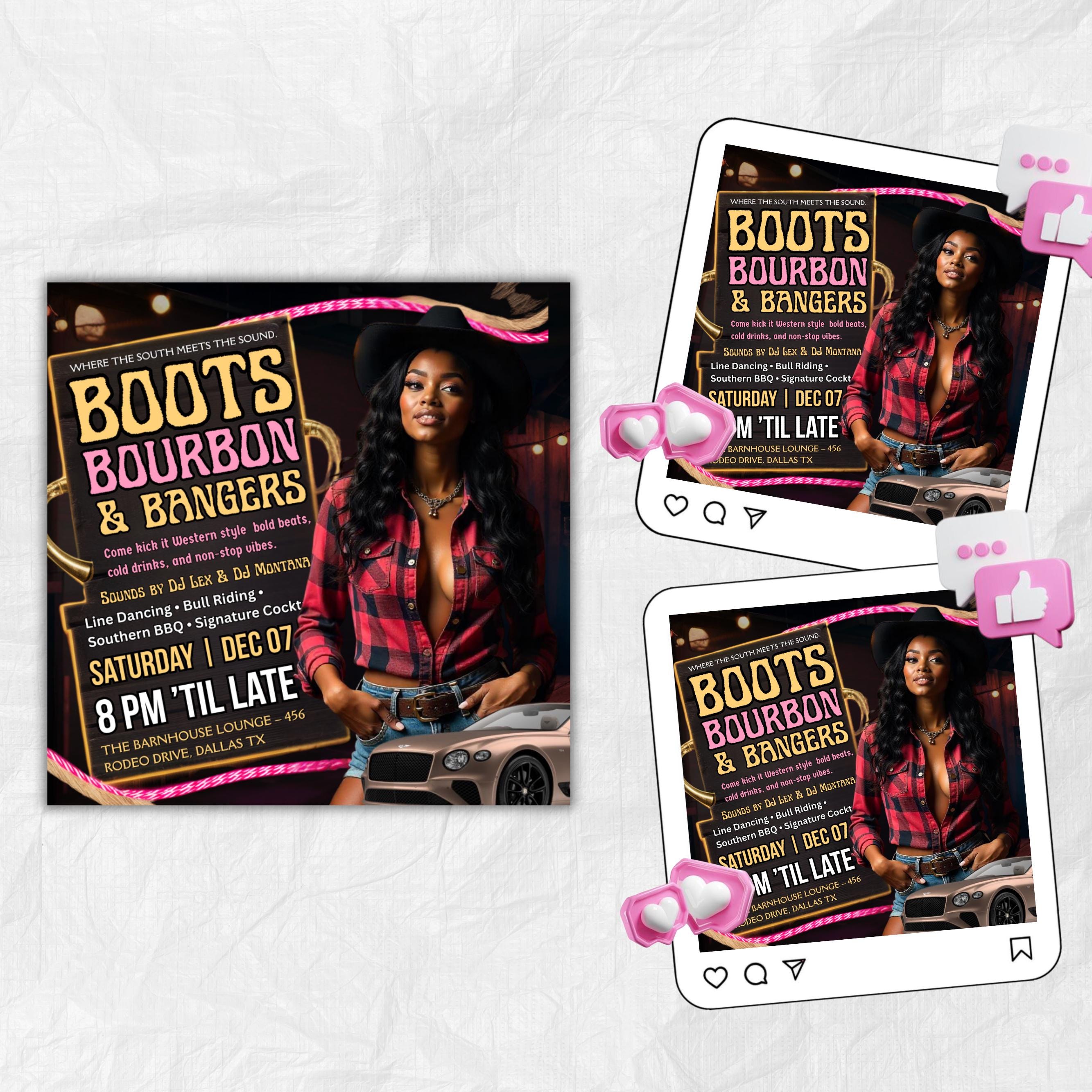 Western Party Flyer, Night Club Flyer, Summer Pool Party Flyer, Cowgirl Party, Social Media Flyer, Editable Canva Template, Instant Download
