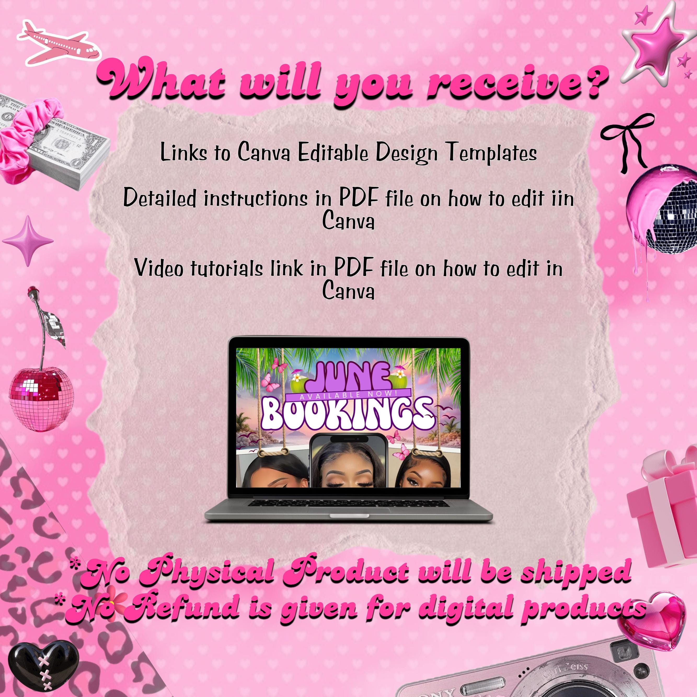 June Booking Flyer, Summer Booking Flyer, June Appointments Available, Summer Sale, Beauty Hair Lashes Wigs Make Up Nails, Canva Editable