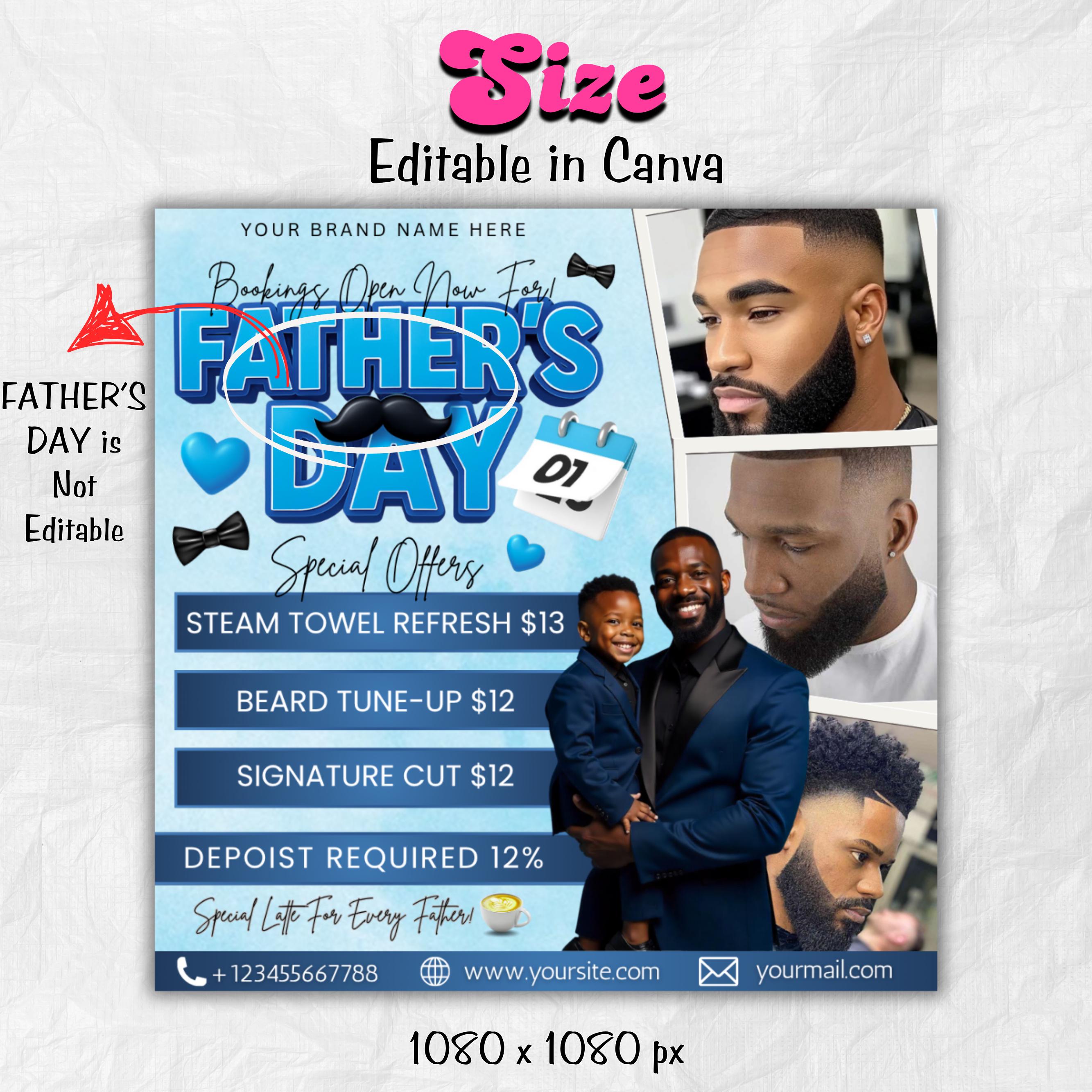 Father's Day Booking Flyer, Father's Day Special Offer, Hair Nails Lashes Mua Flyer, Wig Install Flyer, Social Media Flyer, Canva Editable