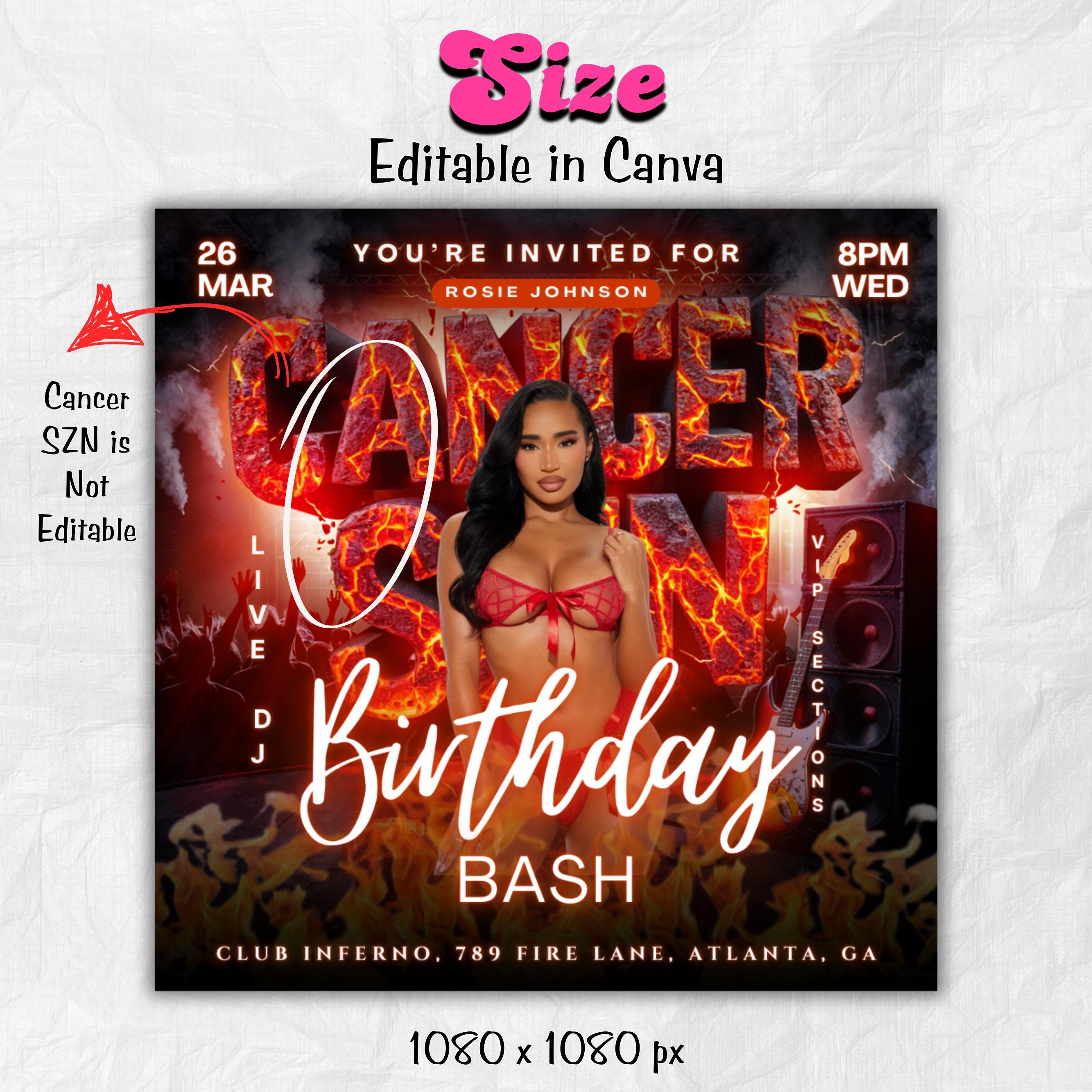 Cancer Season Party Flyer, Birthday Szn Flyer, Cancer Invitation Flyer, Cancer Birthday Event, Social Media Flyer, Premade Flyer Template
