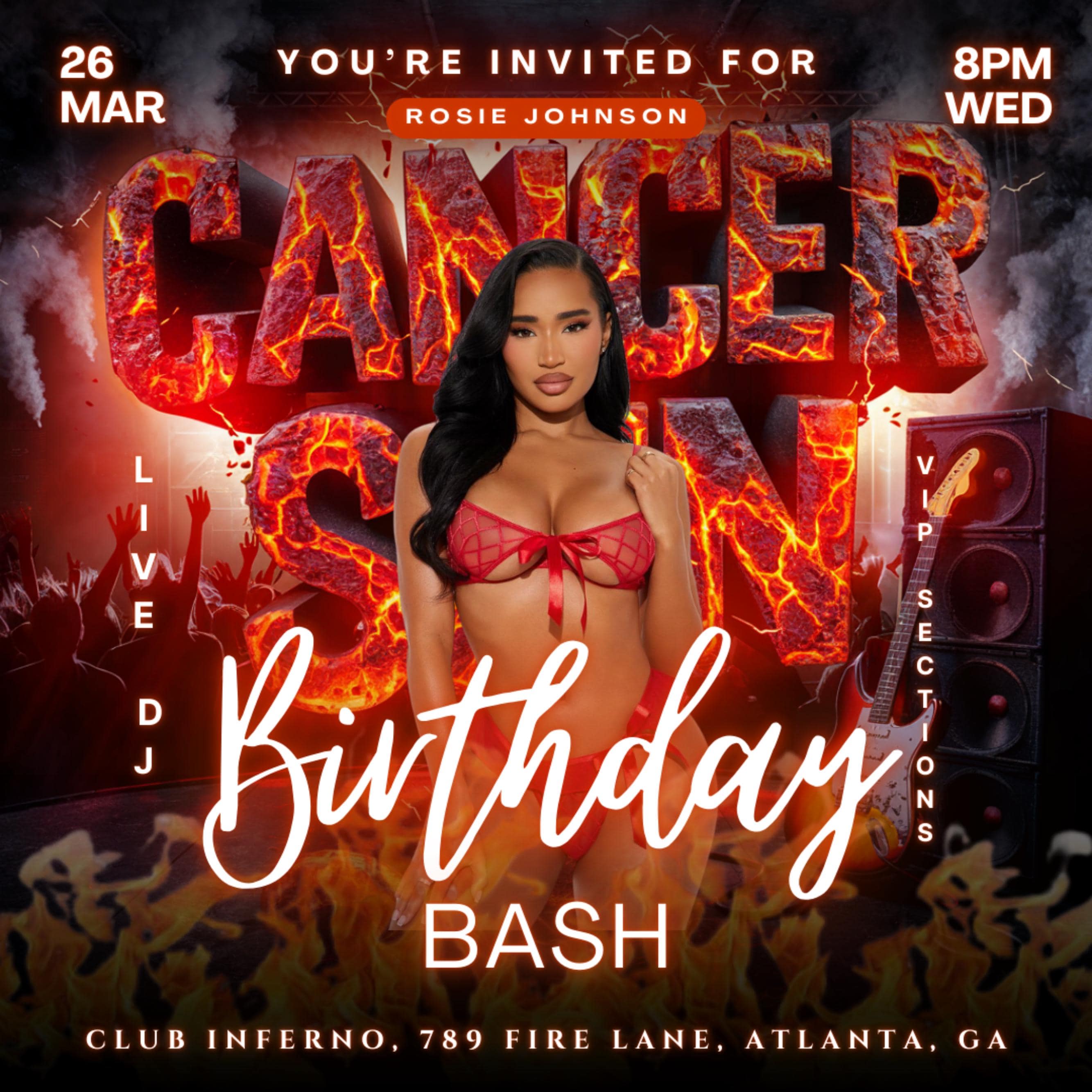 Cancer Season Party Flyer, Birthday Szn Flyer, Cancer Invitation Flyer, Cancer Birthday Event, Social Media Flyer, Premade Flyer Template