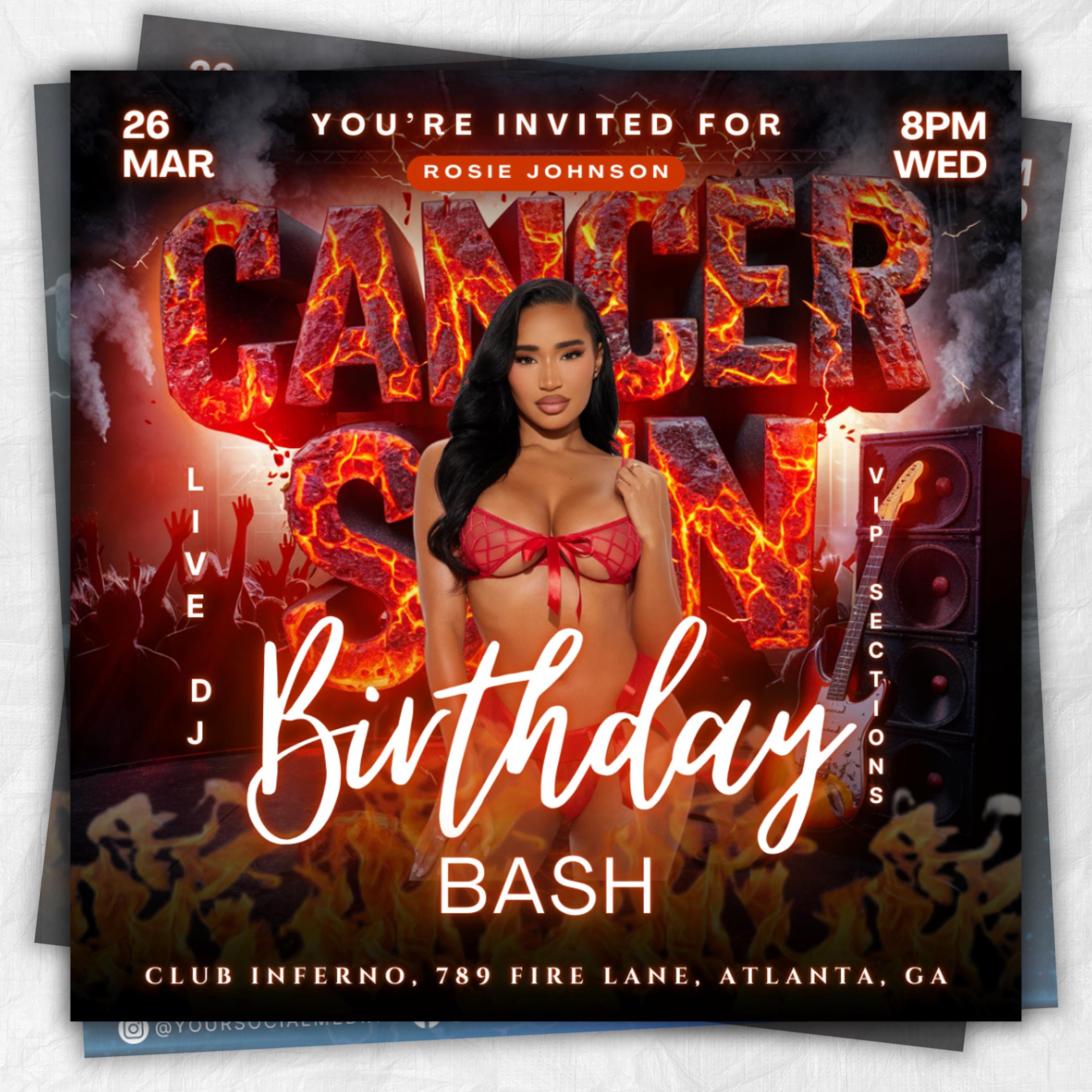 Cancer Season Party Flyer, Birthday Szn Flyer, Cancer Invitation Flyer, Cancer Birthday Event, Social Media Flyer, Premade Flyer Template