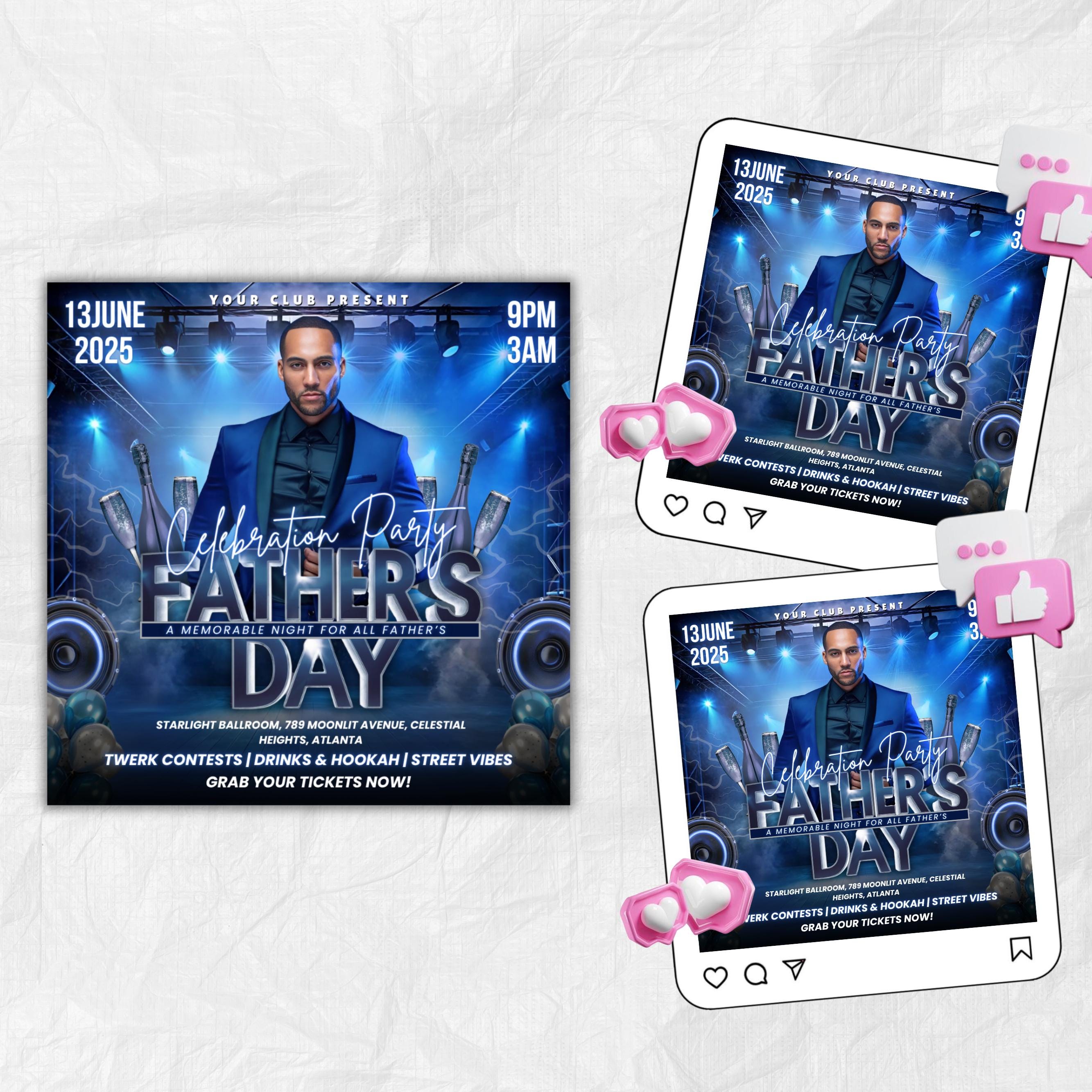 Father's Day Party Flyer, Father's Day Invitation Flyer, Best Dad Event Flyer, Party Flyer Template, Social Media Flyer, Instant Download