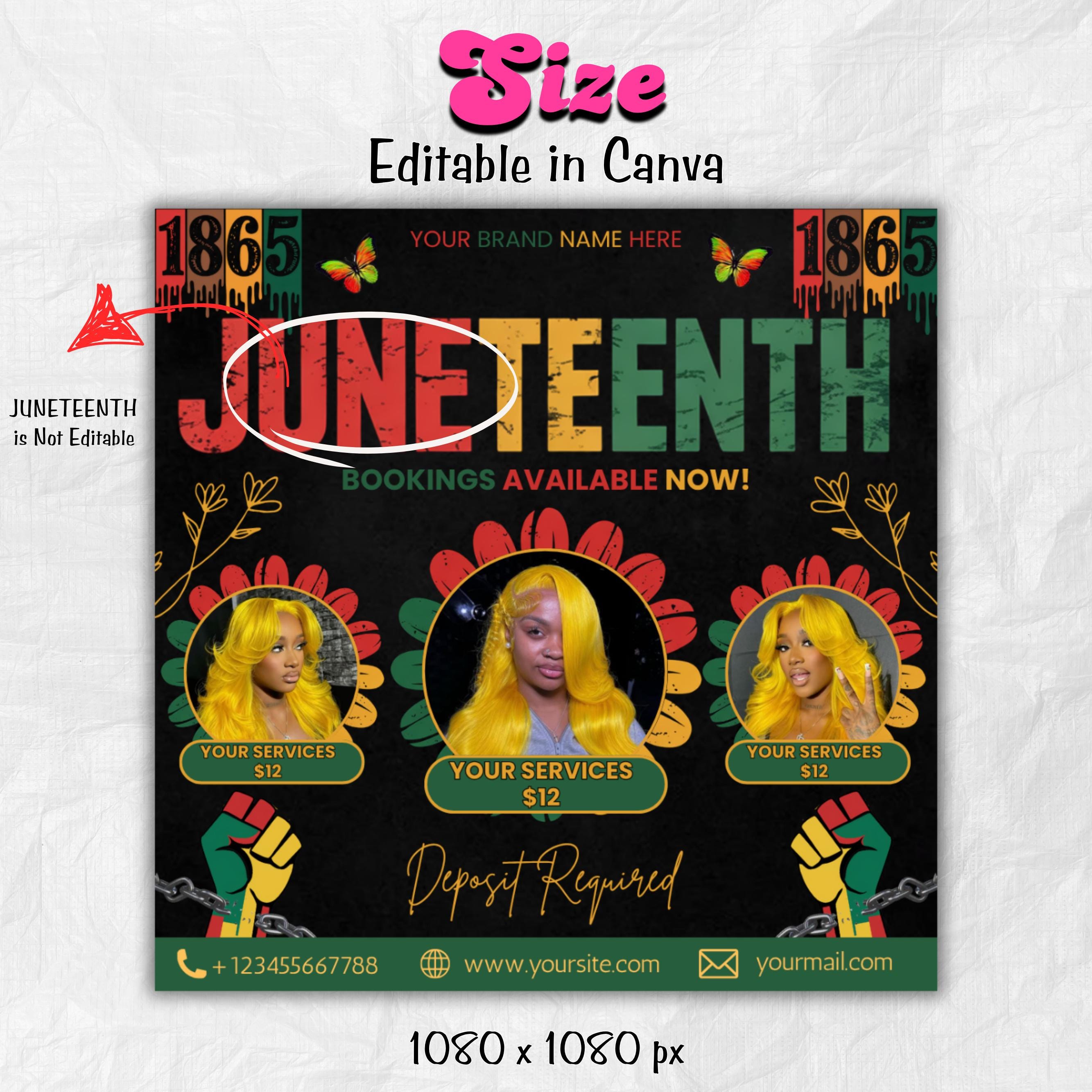 Juneteenth Flyer, Juneteenth Sale Flyer, Editable Flyer Template, Juneteenth Wig Sale Flyer, Knotless Braids Flyer, Juneteenth Celebration
