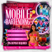 Mobile Bartending Flyer, DIY Mixologist Bartender Drink Services Party Event Planning Rental Social Media Instagram Editable Canva Template