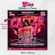 Cancer Season Party Flyer, Birthday Szn Flyer, Cancer Invitation Flyer, Cancer Birthday Event, Social Media Flyer, Premade Flyer Template