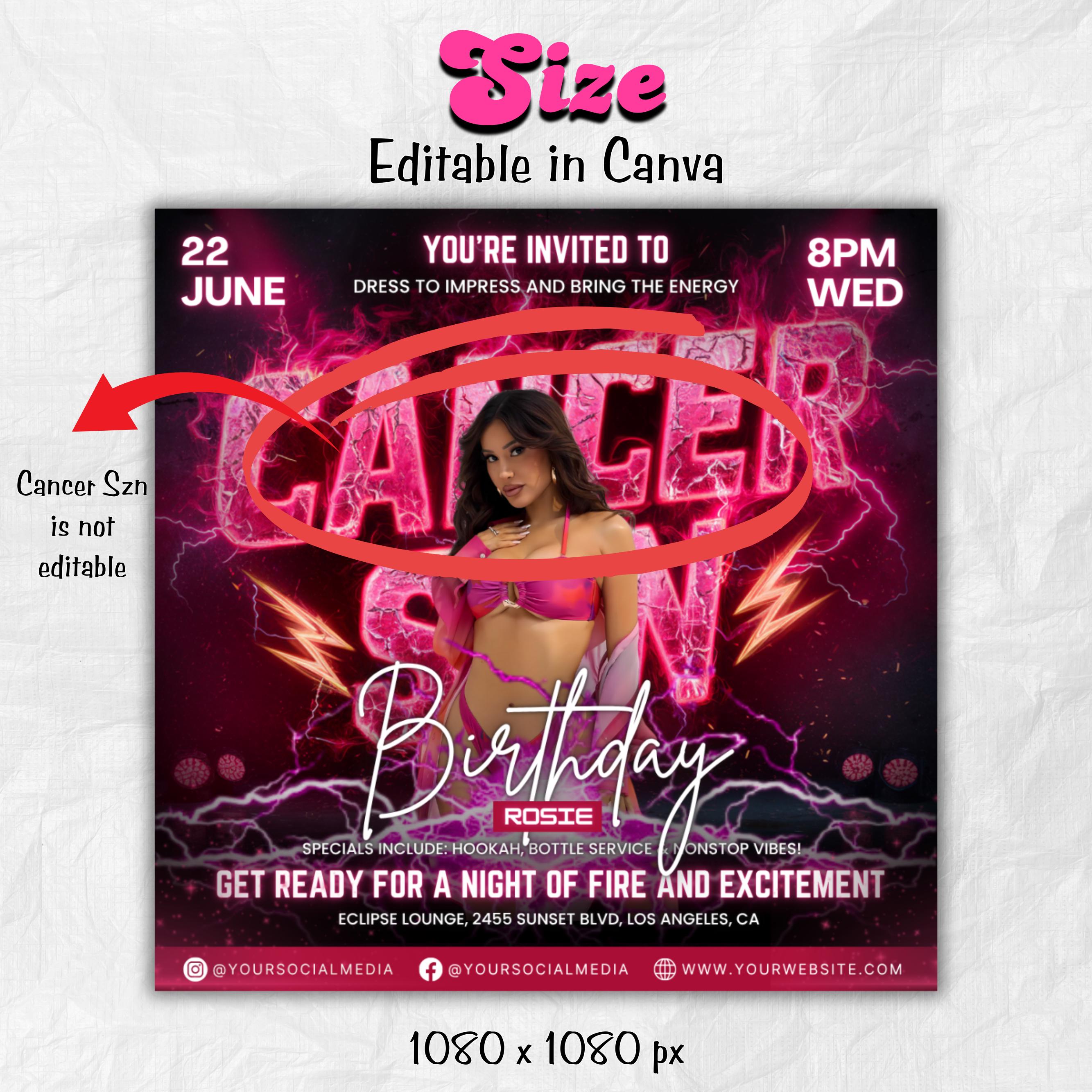Cancer Season Party Flyer, Birthday Szn Flyer, Cancer Invitation Flyer, Cancer Birthday Event, Social Media Flyer, Premade Flyer Template