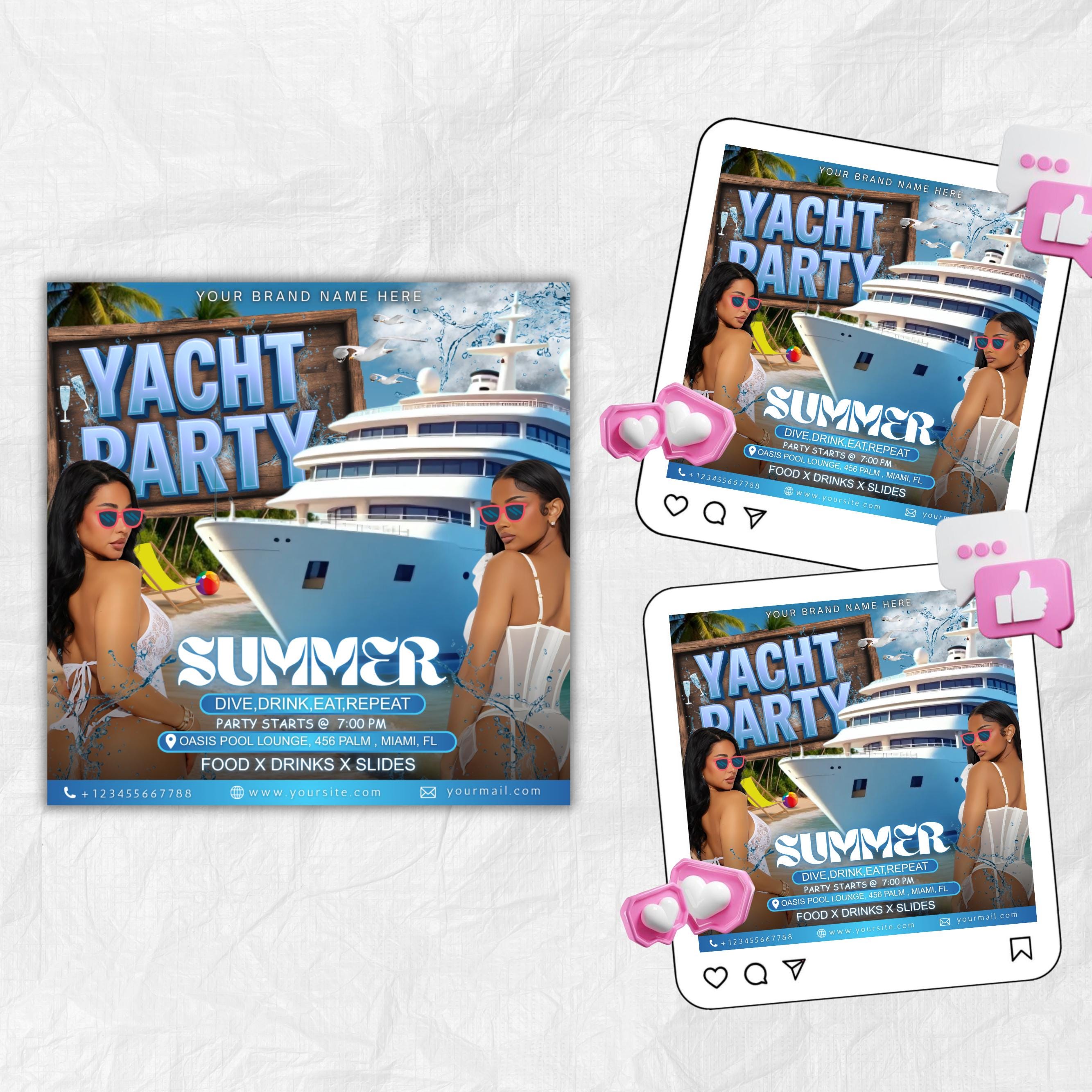 Yacht Party Flyer, Summer Party Flyer, Summer Beach Party Flyer, Dj Party Invitation, Summer Break Flyer, Summer Event Flyer, Canva Editable