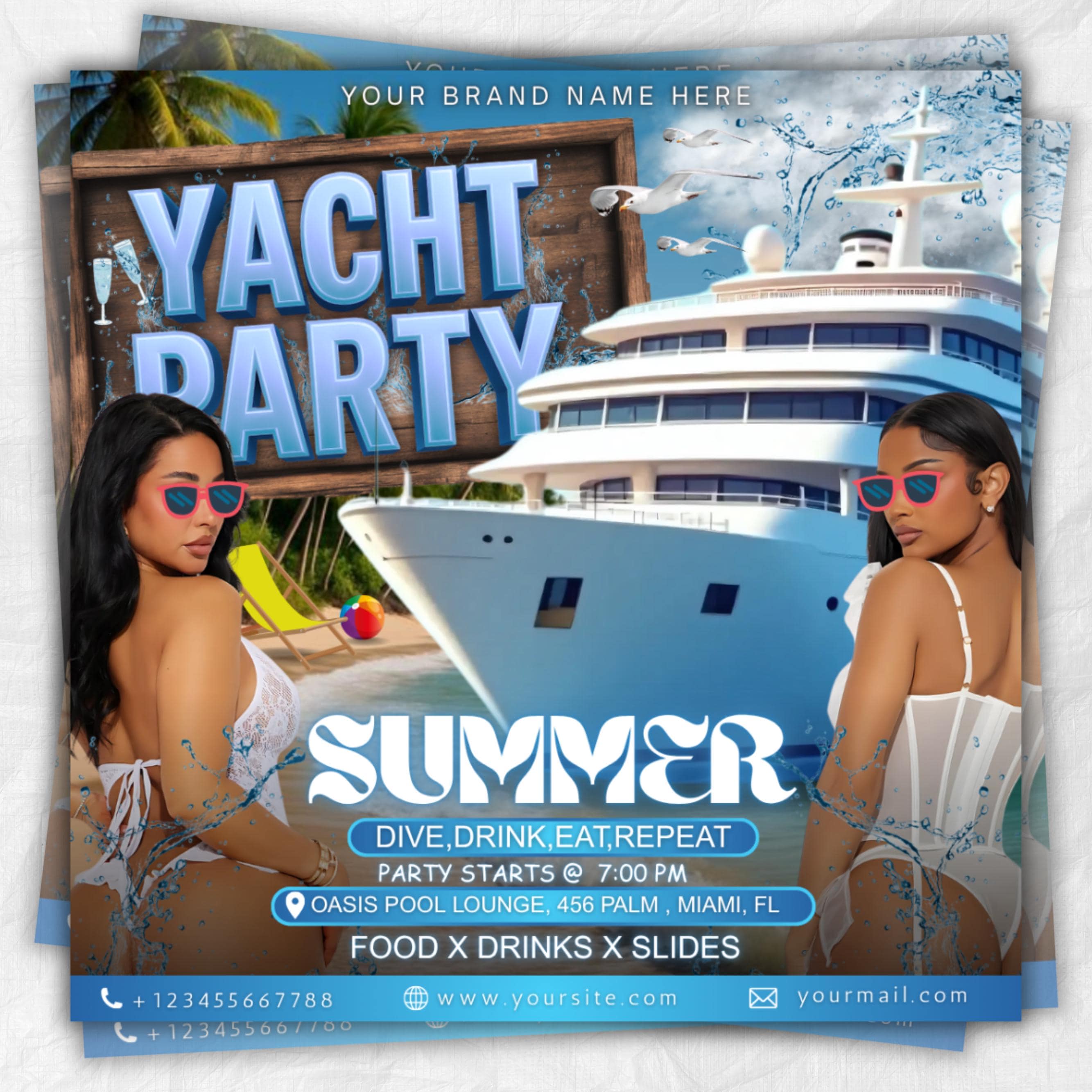 Yacht Party Flyer, Summer Party Flyer, Summer Beach Party Flyer, Dj Party Invitation, Summer Break Flyer, Summer Event Flyer, Canva Editable